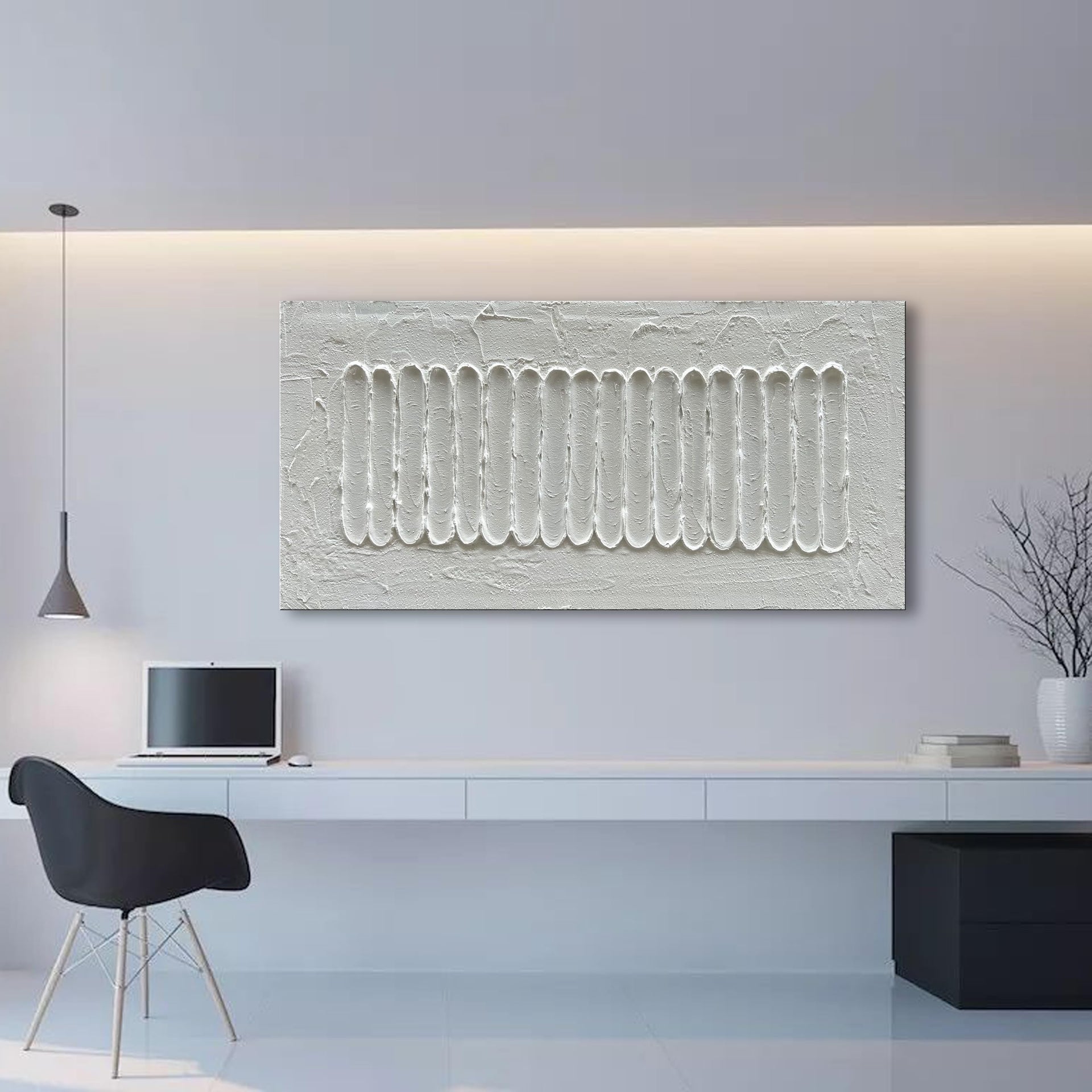 Art 24x48 Inch White Minimalist Abstract Oil Painting Home Wall Decor