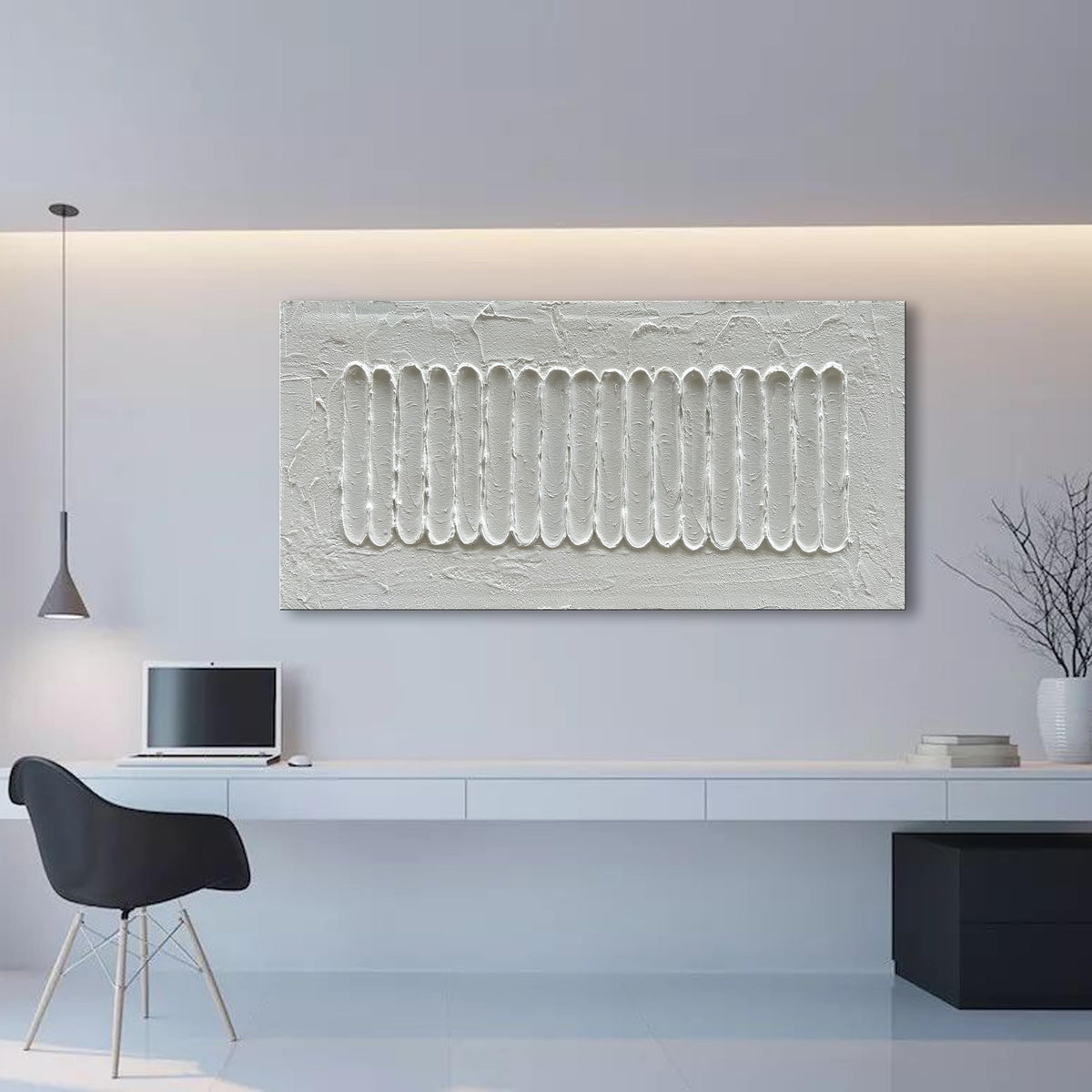Art 24x48 Inch White Minimalist Abstract Oil Painting Home Wall Decor