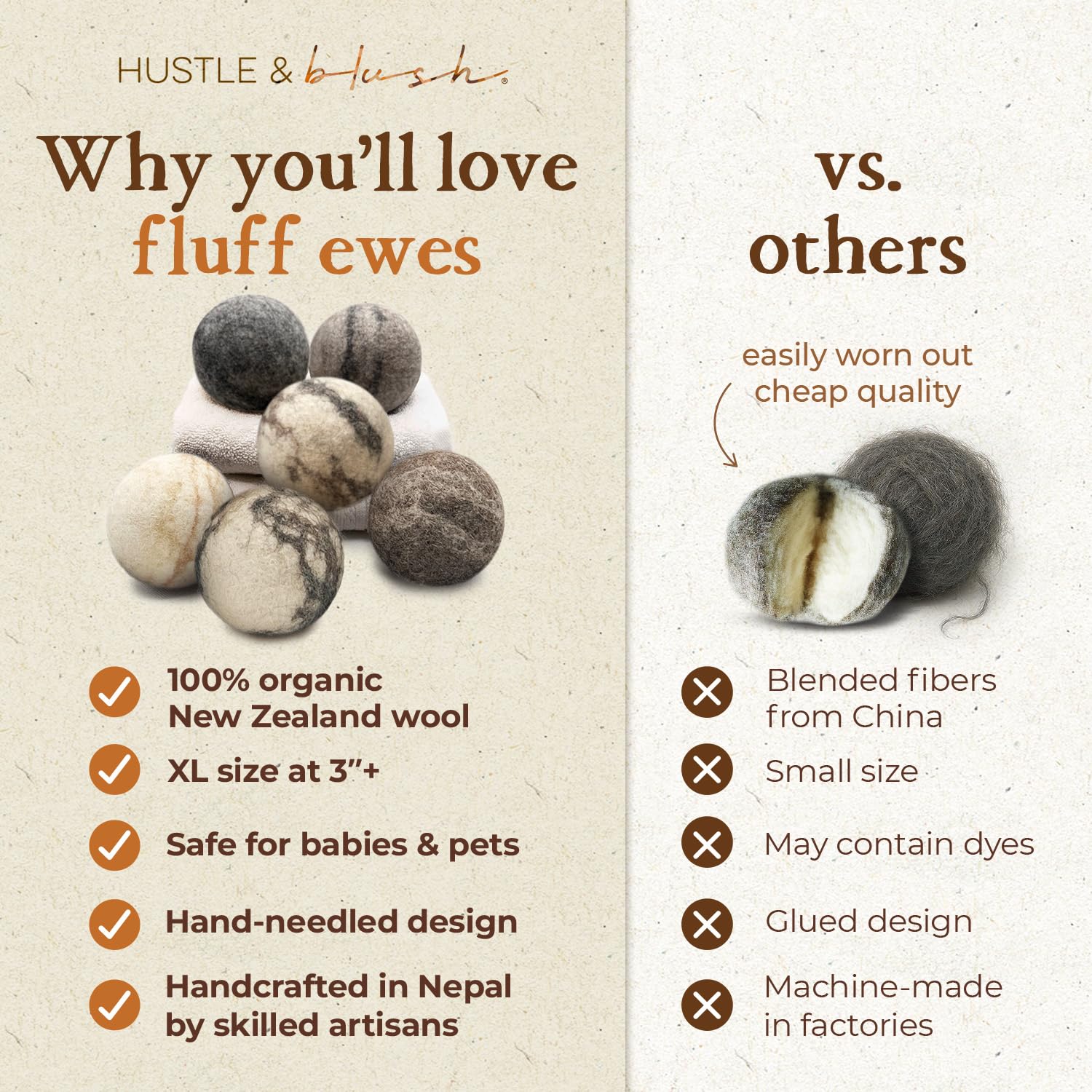 Fluff Ewes Wool Dryer Balls 6 Pack (6 Count)