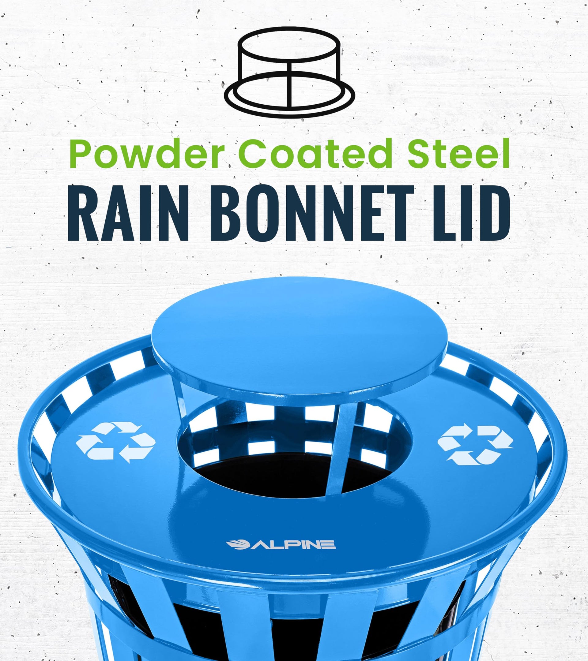 Outdoor Metal Waste Receptacle Rain Bonnet Lid