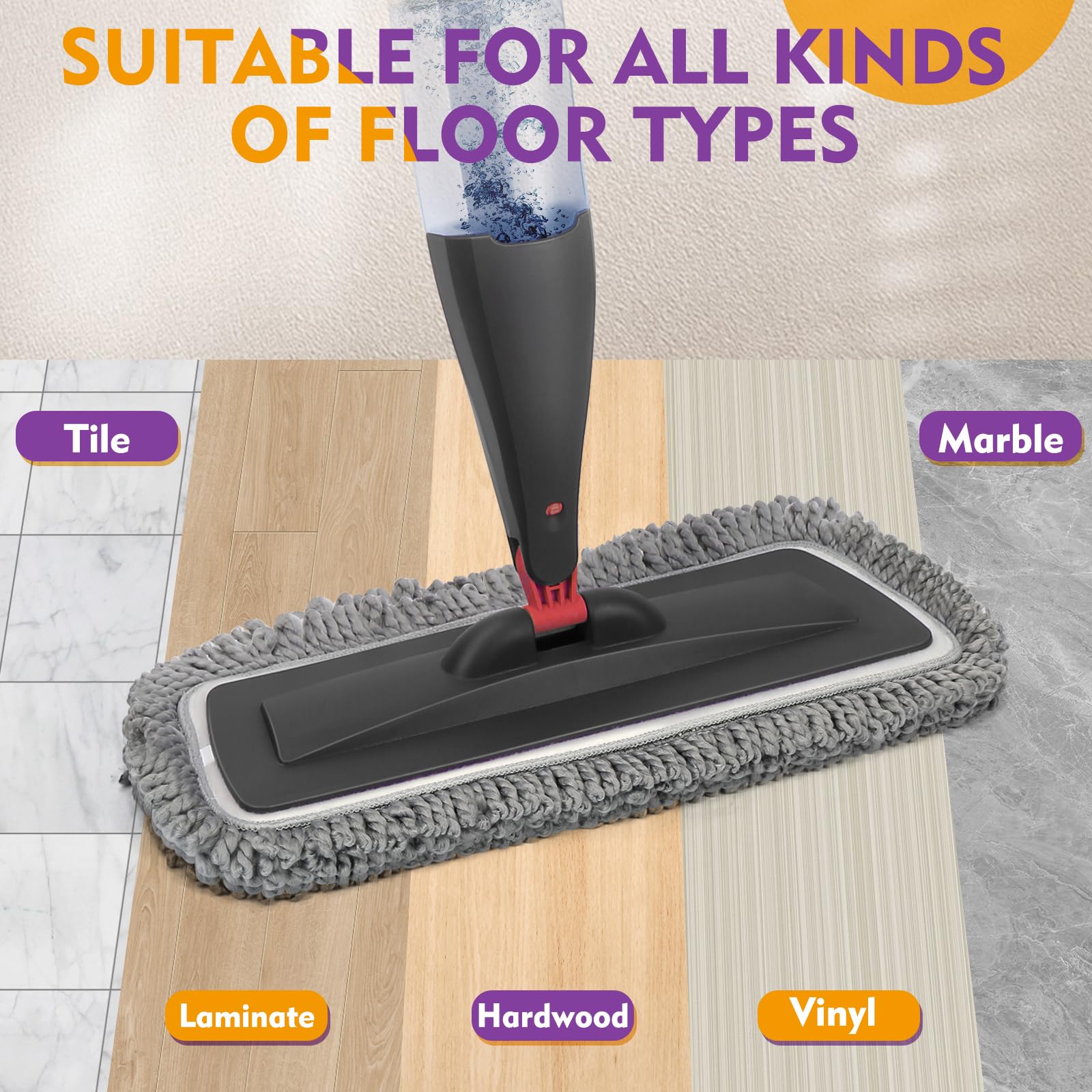 Spray Mop for Hardwood Tile Floor Cleaning with Microfiber Washable Pads