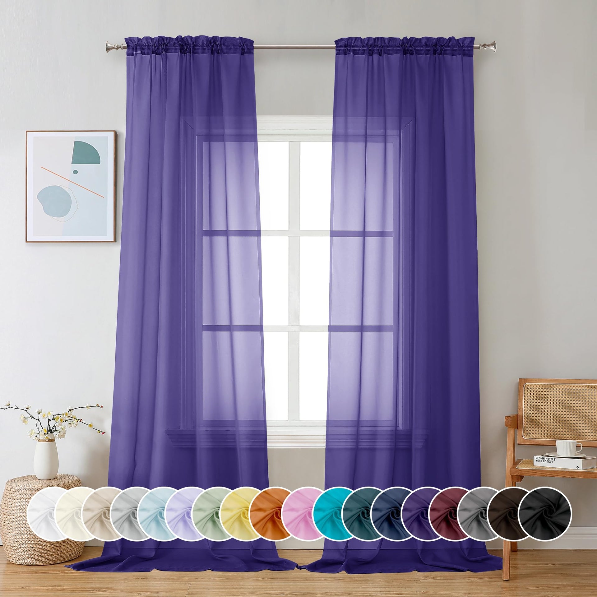 Purple Sheer Curtains 96 inches Long 2 Panels (2 Count)
