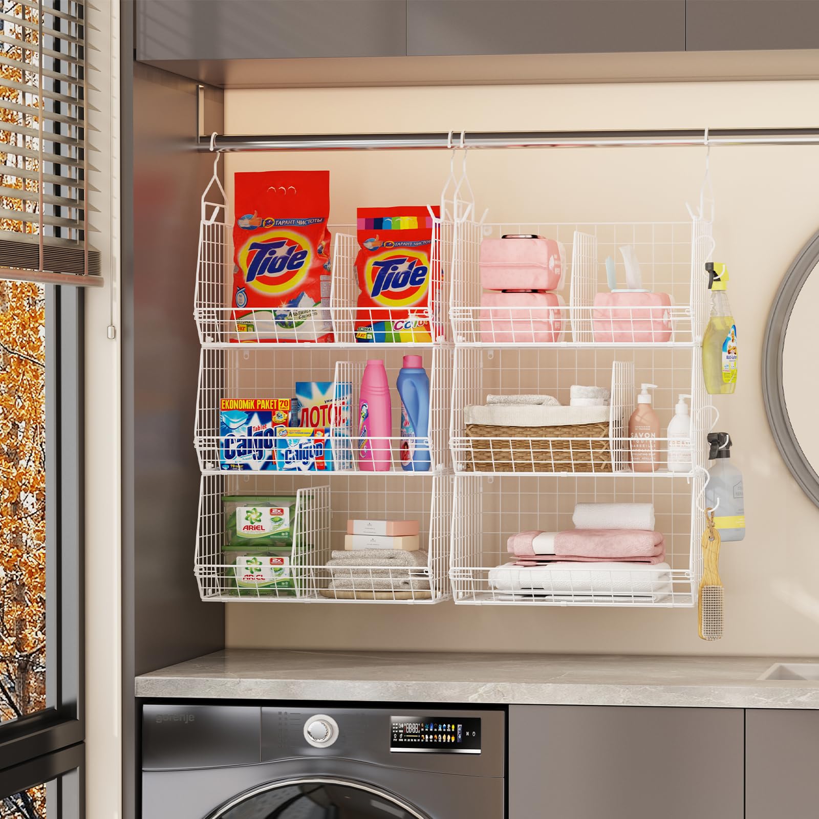 5 Tier Extra Large Closet Hanging Shelves with Divider