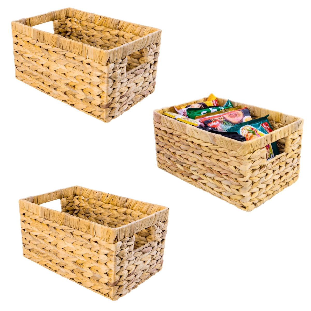 Set of 3 Rectangular Wicker Storage Baskets for Shelves (3 Count)