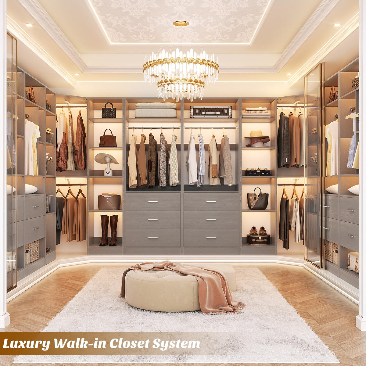 Corner Closet System with 3 Drawers
