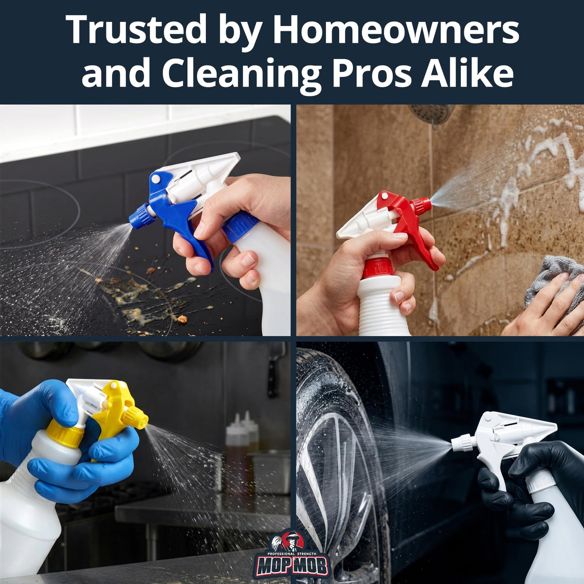 Leak-Free, Chemical Resistant Spray Head 5 Pk Industrial Spray Heads Only (No Bottles) for Auto/Car Detailing, Window Cleaning and Janitorial Supply. Heavy Duty Low-Fatigue Trigger and Nozzle. (5 Count)