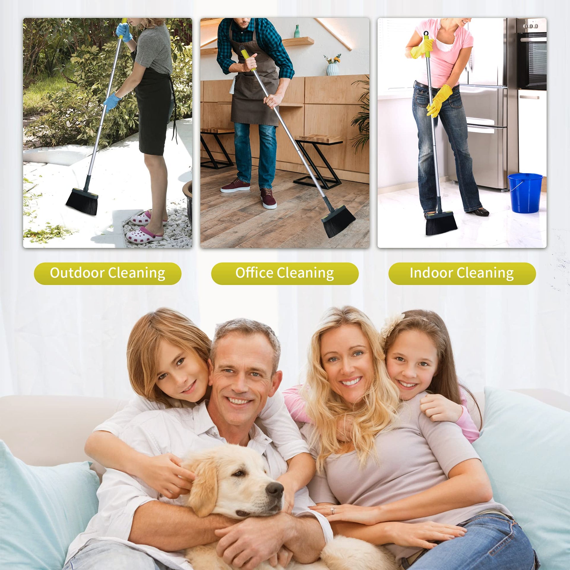 Broom and Dustpan Set for Home with 54" Long Handle