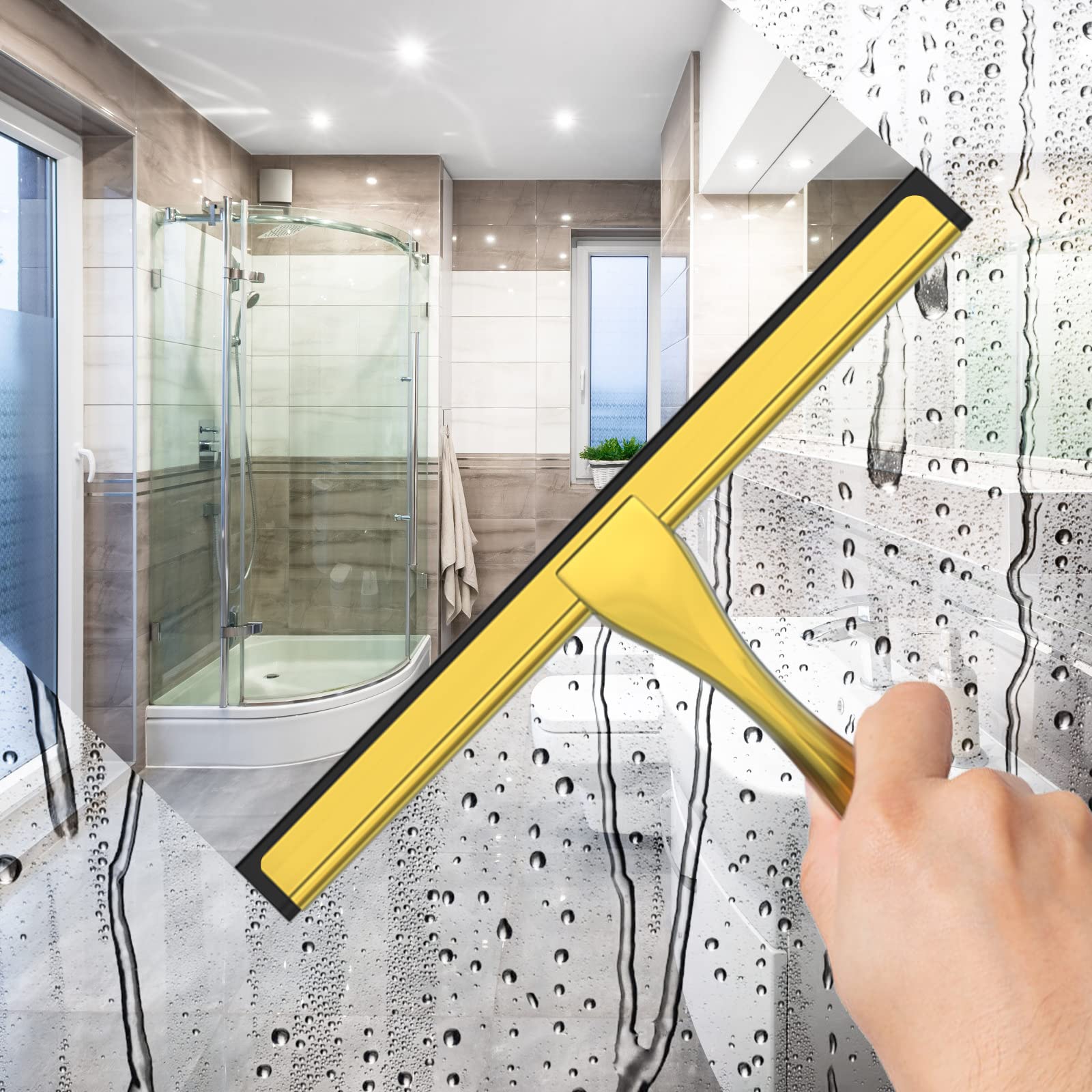 All Purpose Stainless Steel Shower Squeegee for Shower Doors with 2 Adhesive Hooks