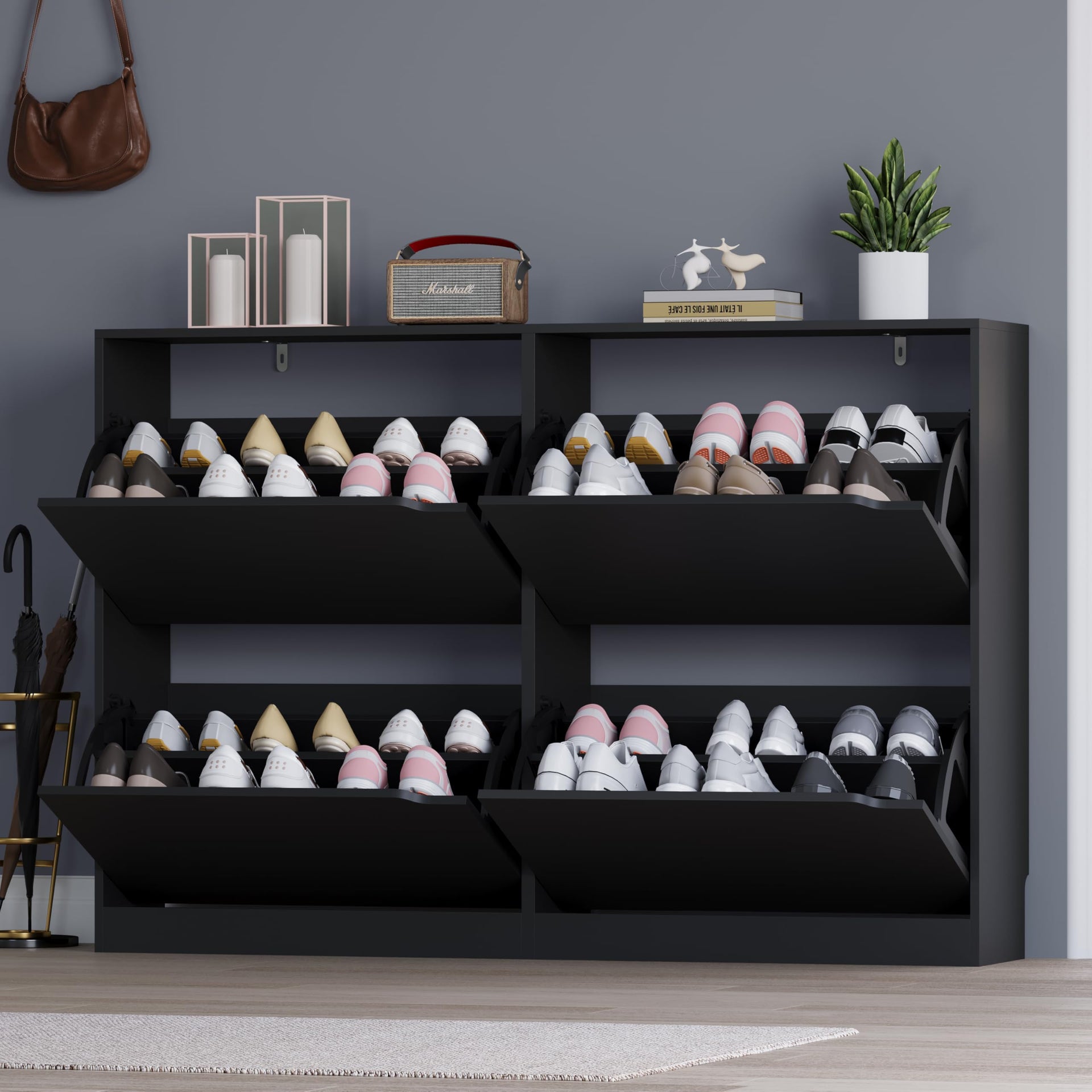 Shoe Cabinet with 4 Flip Drawers