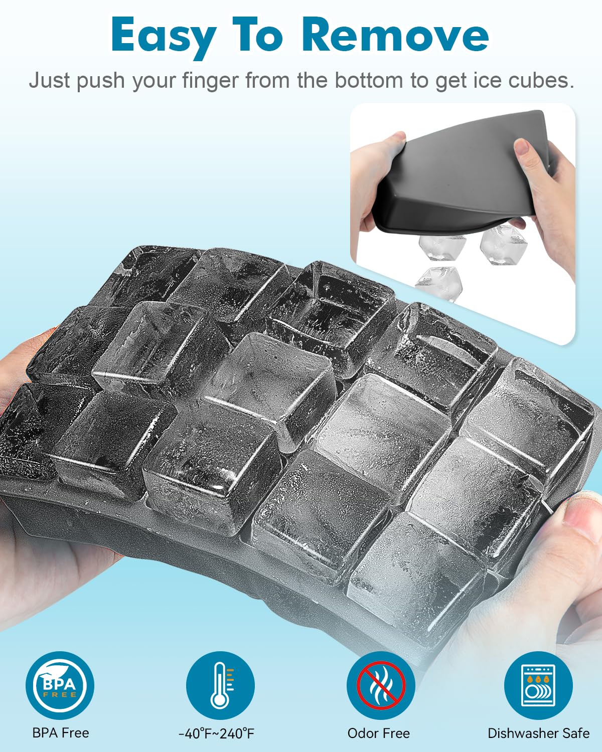 Silicone Ice Cube Trays for Freezer 2 Pack (8 Ounce)