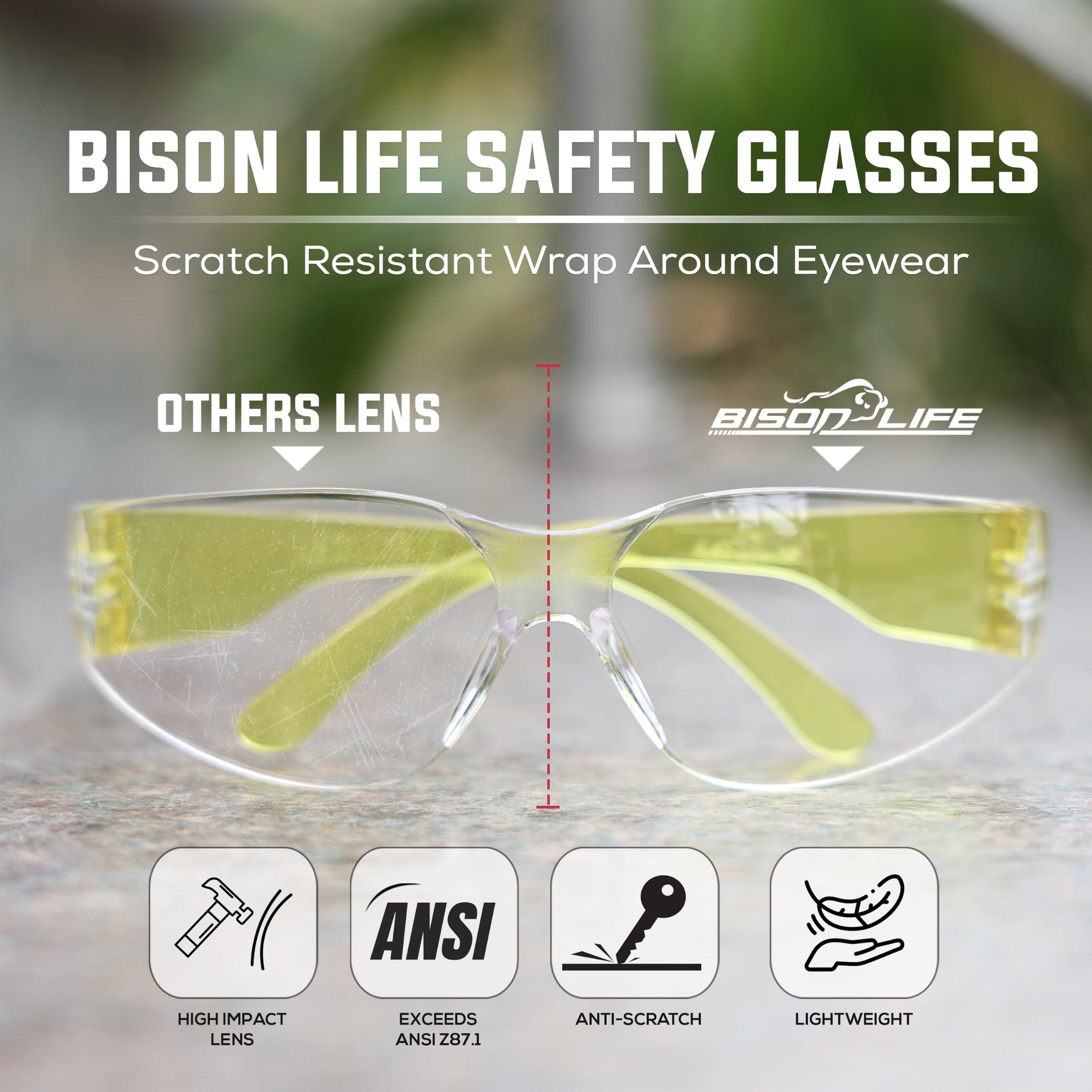 Clear Lens Yellow Temple Safety Glasses Bulk 6 Pack (6 Count)