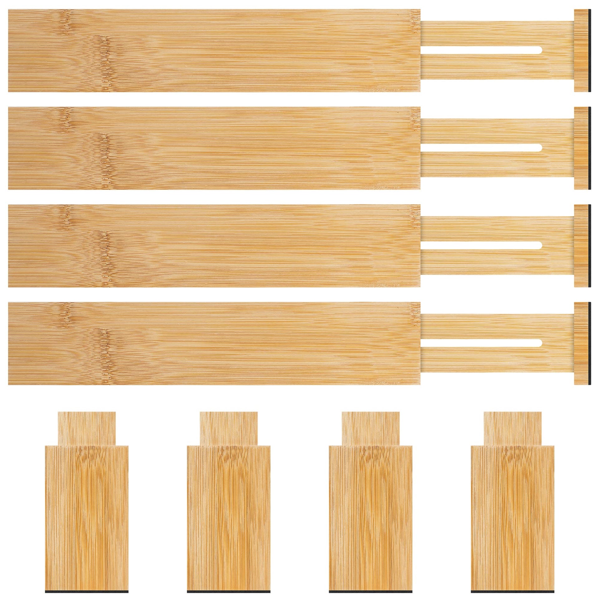 4 Pack Bamboo Drawer Dividers Organizer with Inserts 2.6'' High (4 Count)