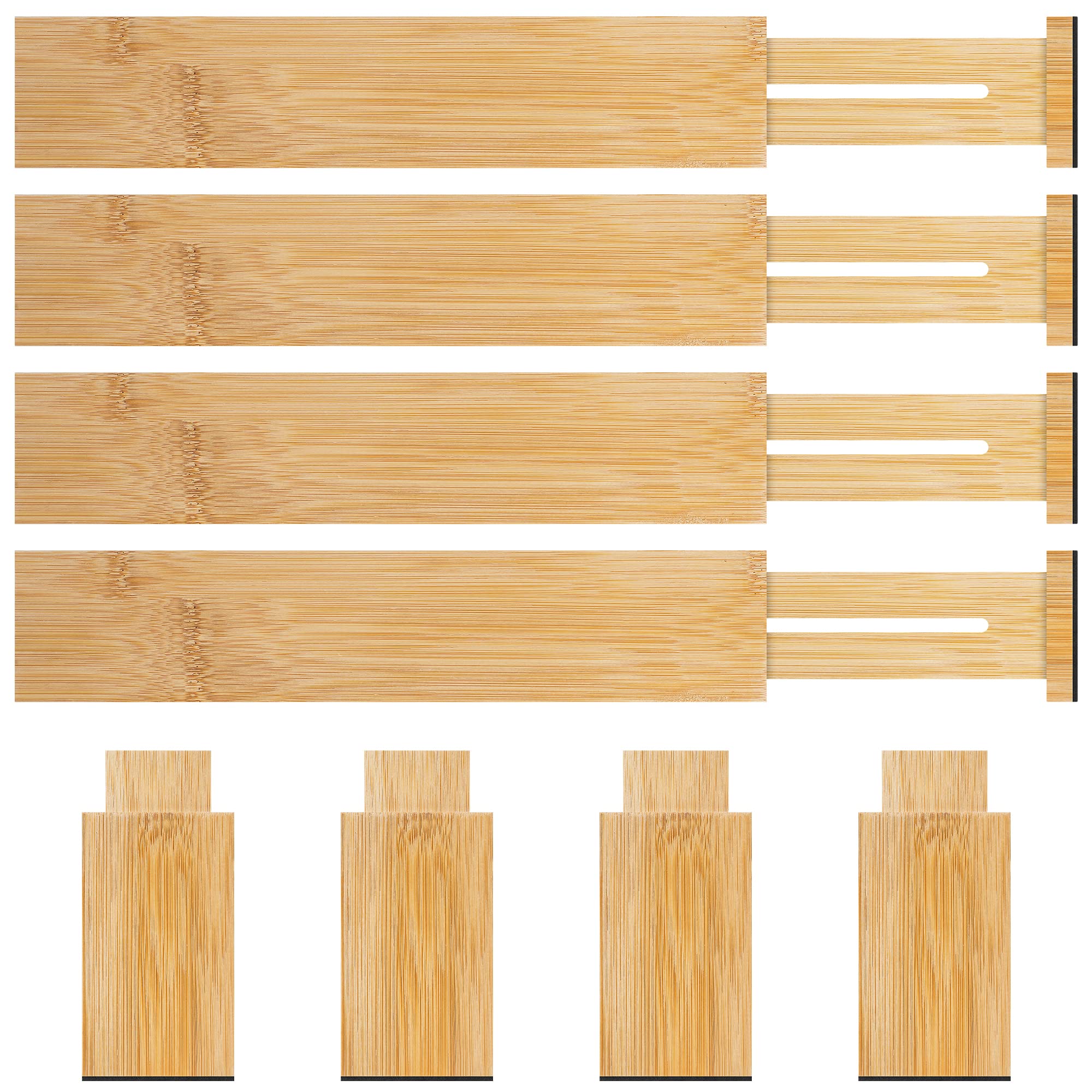 4 Pack Bamboo Drawer Dividers Organizer with Inserts 2.6'' High (4 Count)