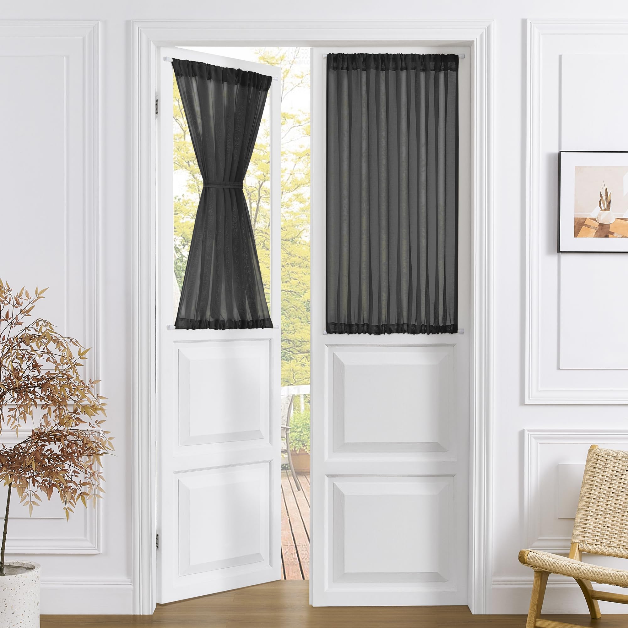 Short Sheer Door Curtains Closet Linen Textured Curtains Sheer Doorway Light Filtering Voile Patio Glass Door Rod Pocket Curtain French Doors
