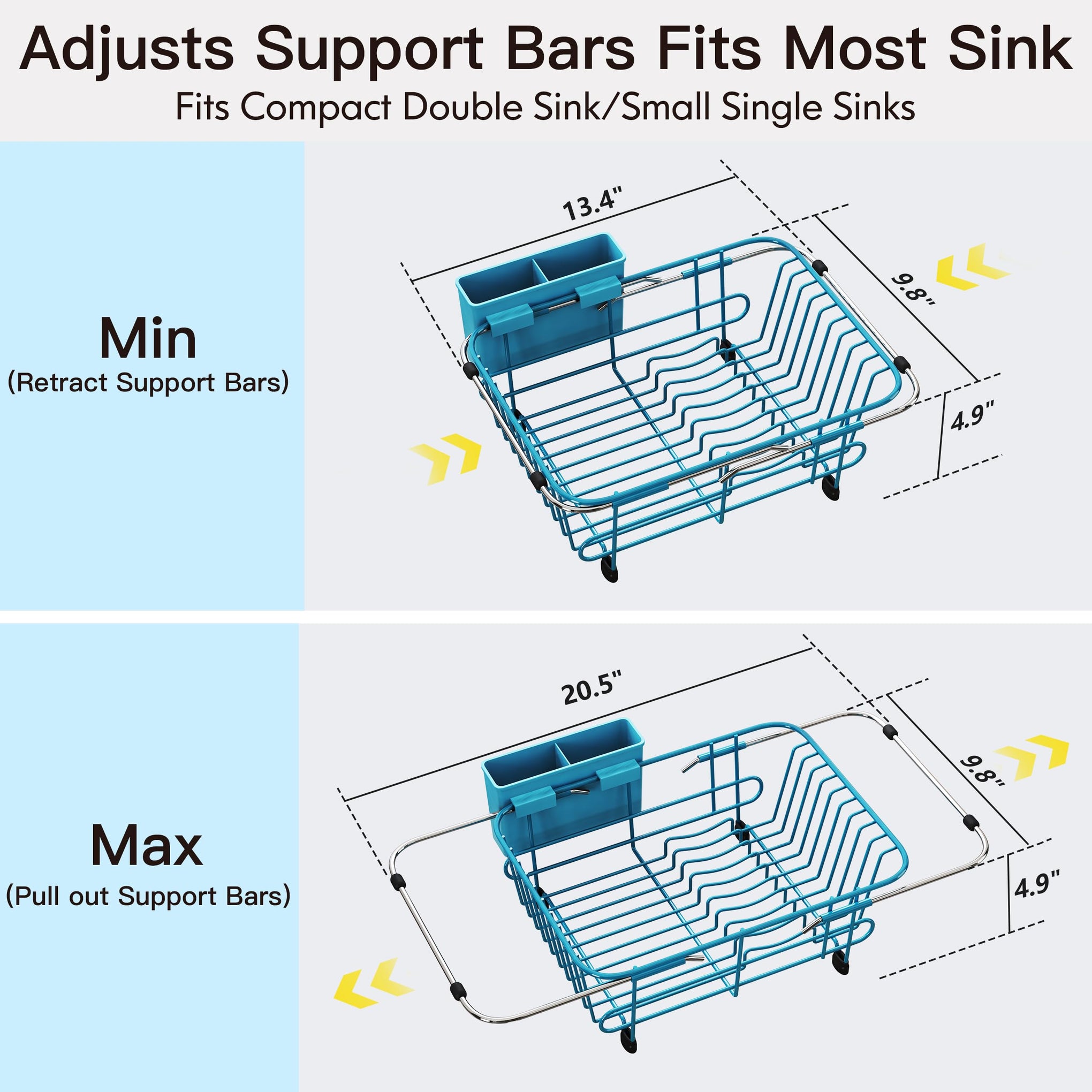 Blue Dish Drying Rack in Sink with Utensil Holder