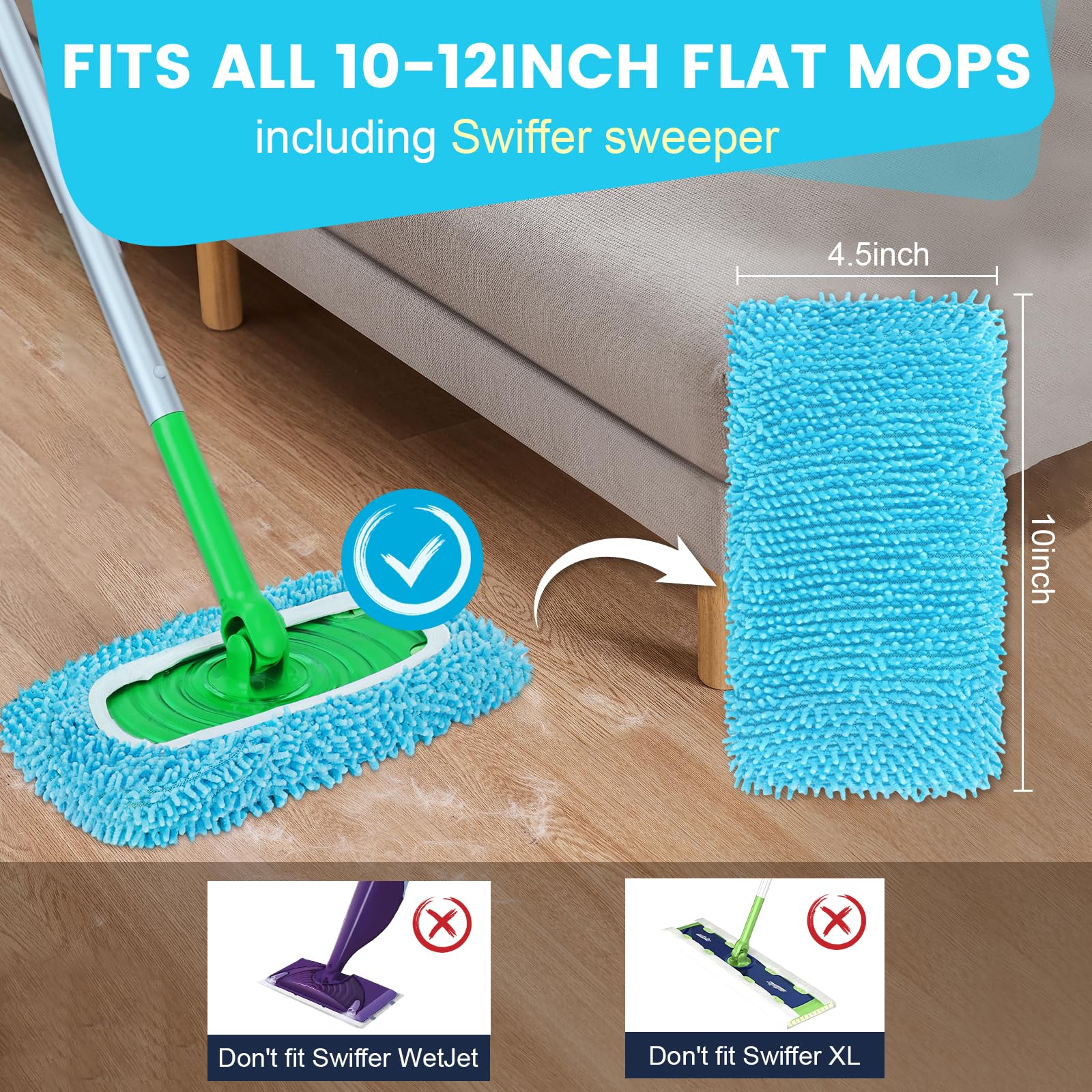 6Pcs Reusable Microfiber Mop Pads Compatible with Sweeper Mop (6 Count)