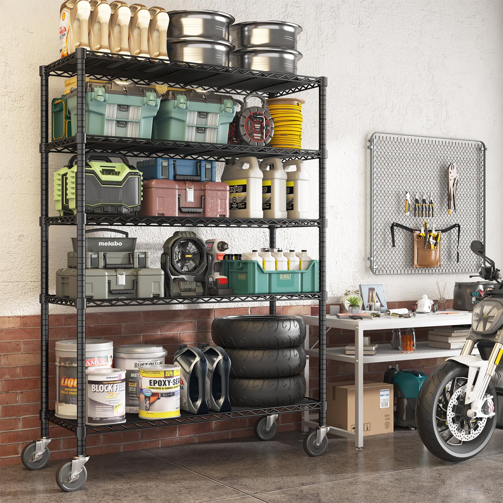 45" W x 20" D x 72" H Wire Shelving Unit with Lockable Wheels
