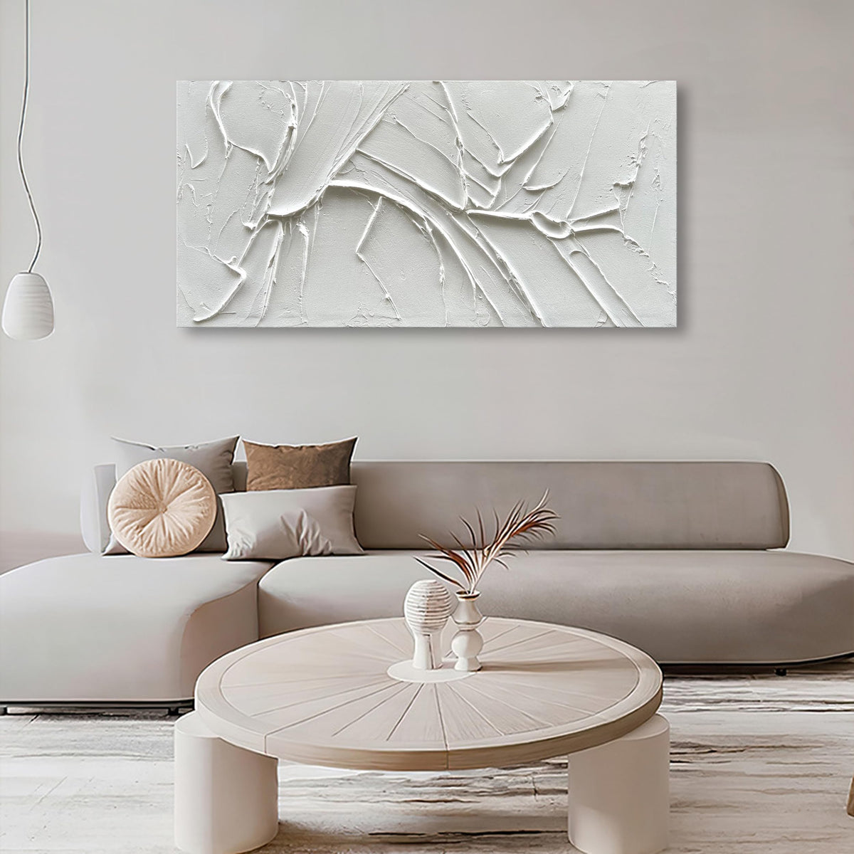 Hand Painted Thick Texture White Minimalist Oil Painting 24x48 Inches Contemporary Abstract Art Oil Painting