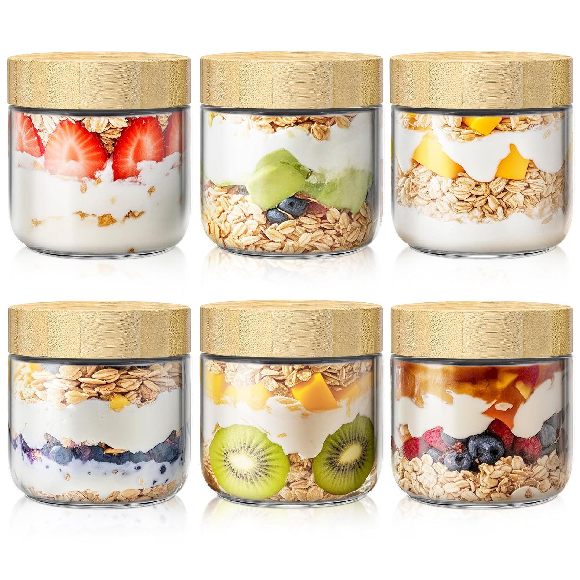 10 oz Overnight Oats Containers with Bamboo Lids (6 Count)