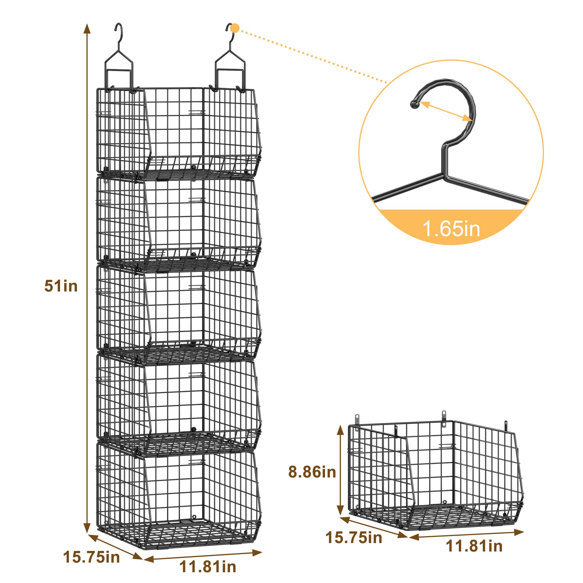 Capacity Upgrade Edition Deeper 4'' 5 Tier Foldable Hanging Closet Organizer and Storage