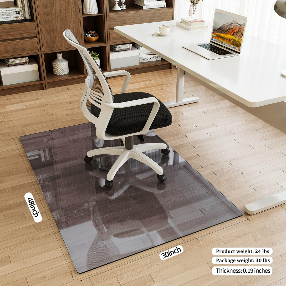 Tempered Glass] 30" x 48" Glass Office Chair Mat for Carpet