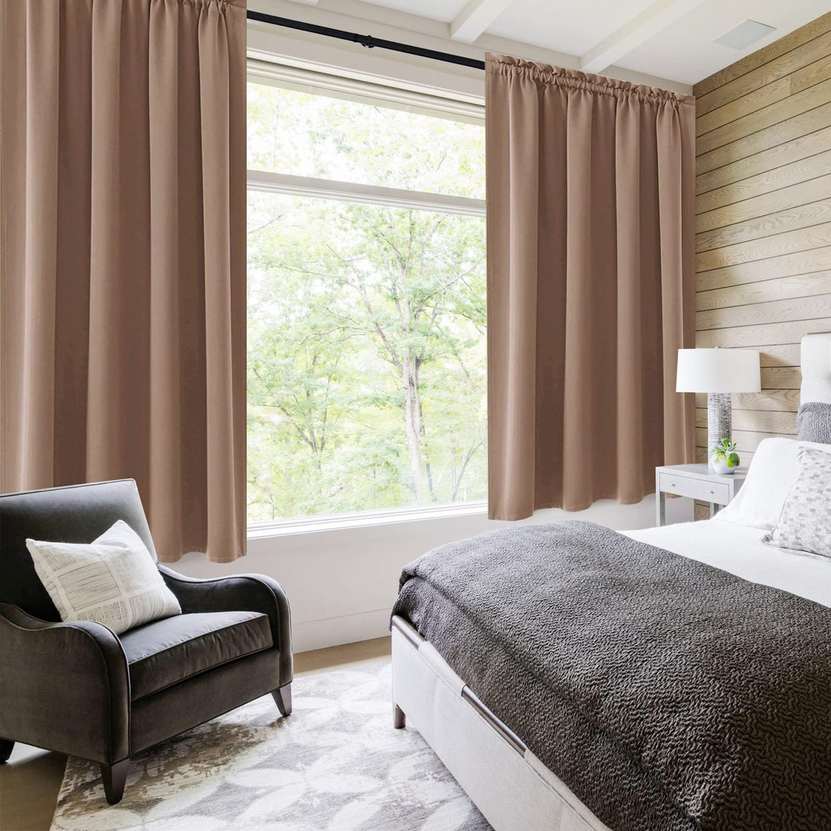 Blackout Curtains for Bedroom Living Room 52 x 63 Inch Long Khaki (2 Count)
