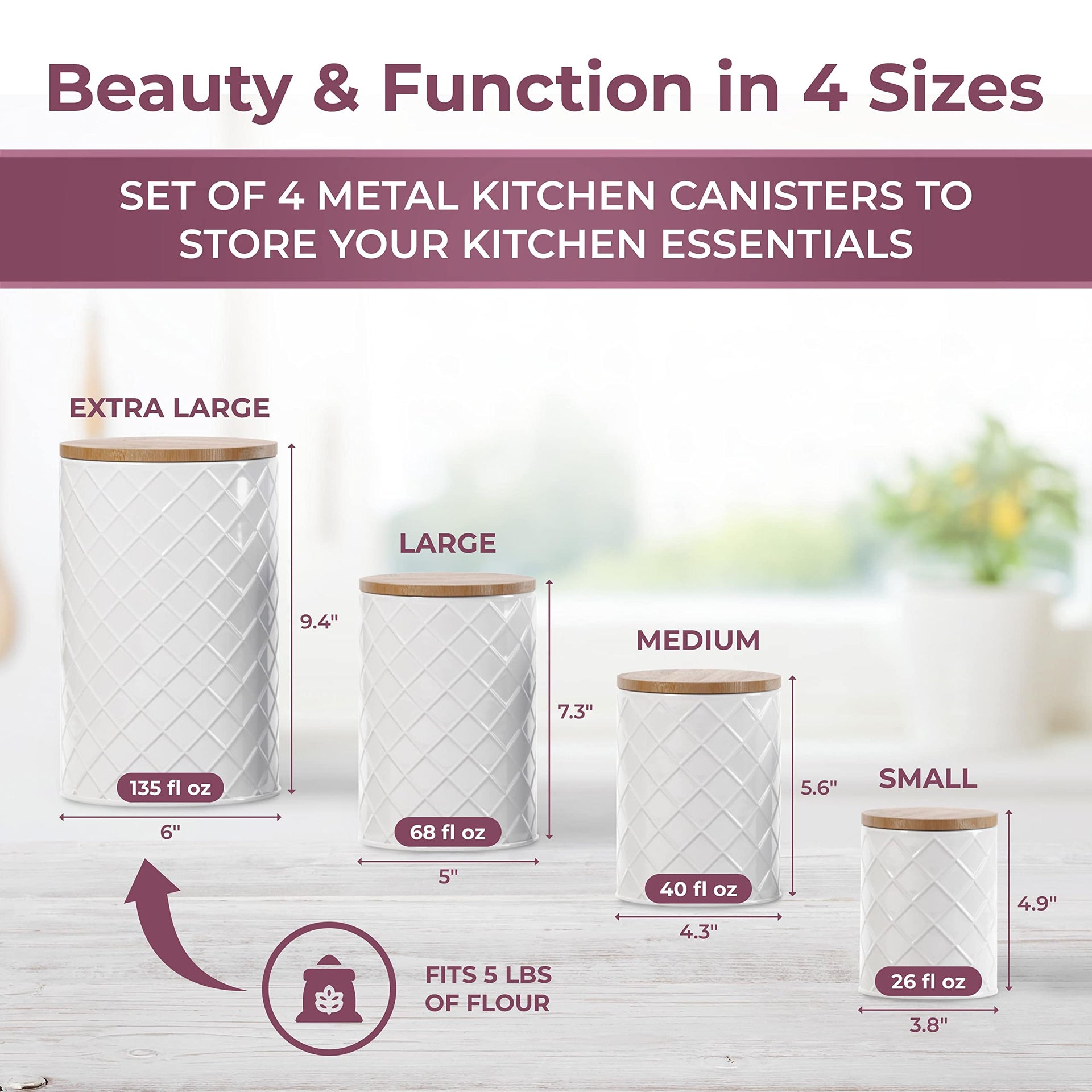 White Metal Canister Set for the Kitchen Counter (4 Count)