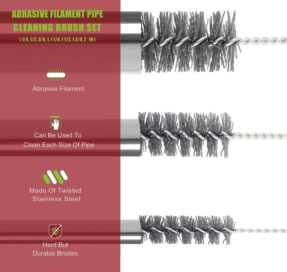 16 Inch Extra Long Pipe Cleaning Brush Set Abrasive Filament