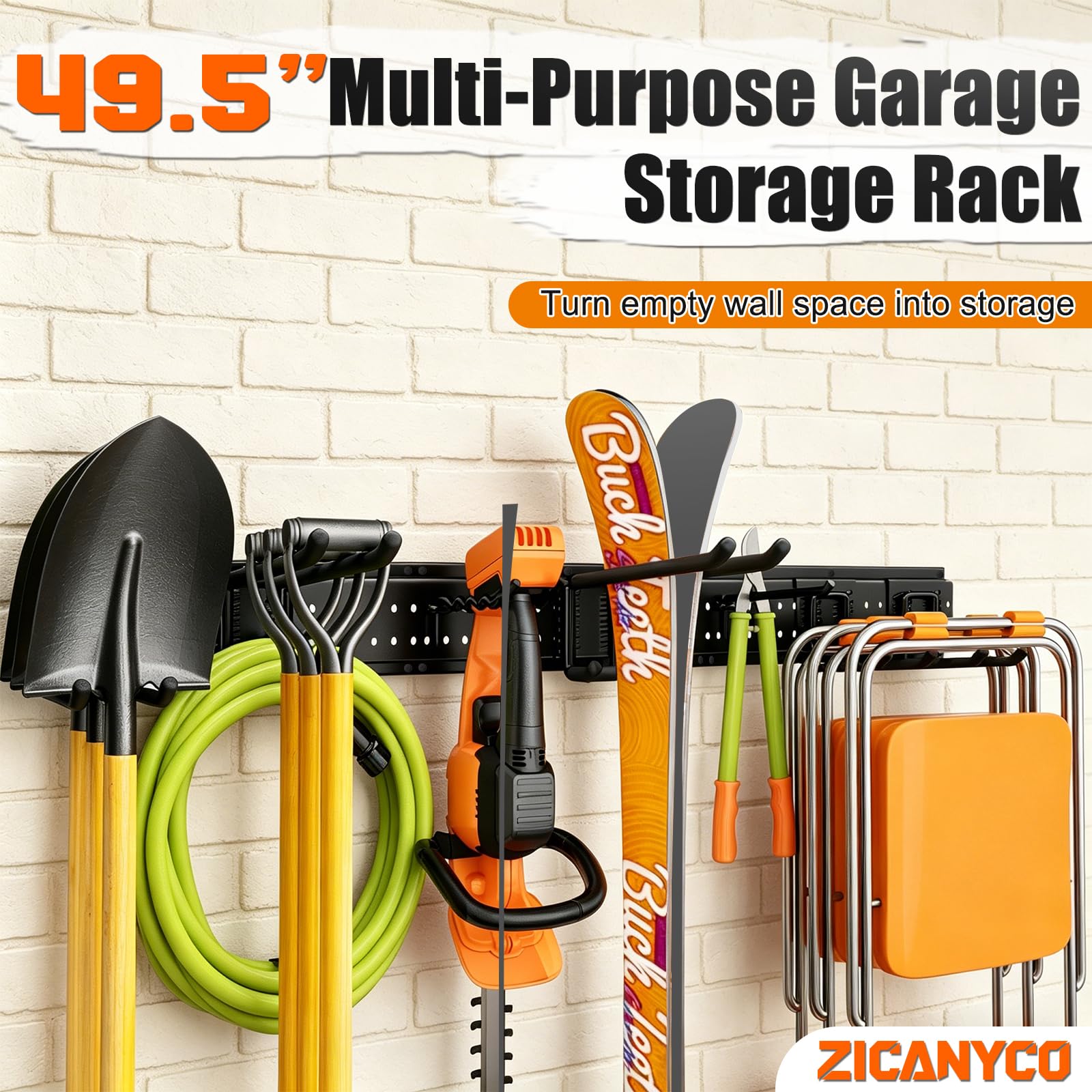 Garage Tool Organizer Wall Mount 49.5 inches with 10 Adjustable Heavy
