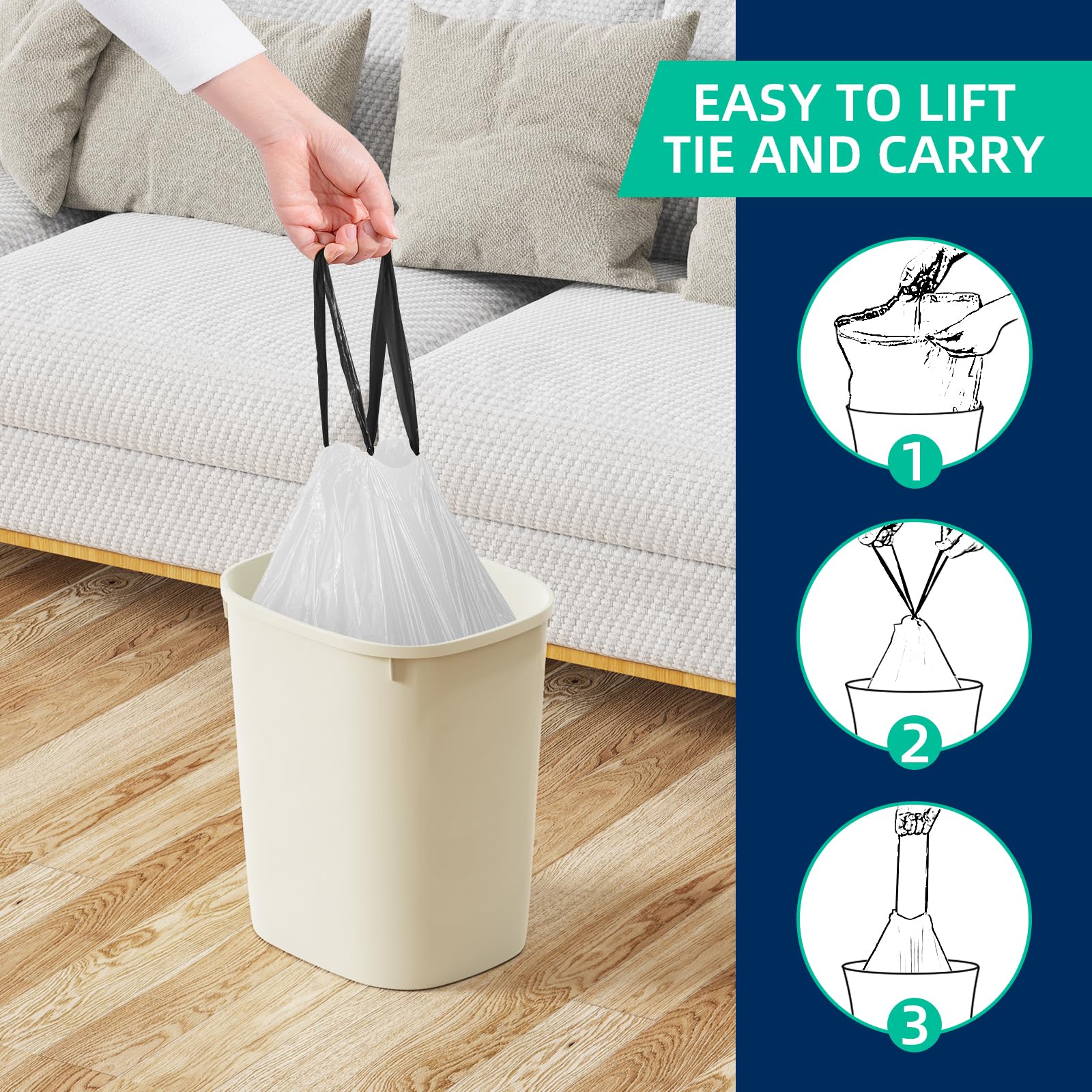2.6 Gallon Mini Drawstring Trash Bags (120 Count)