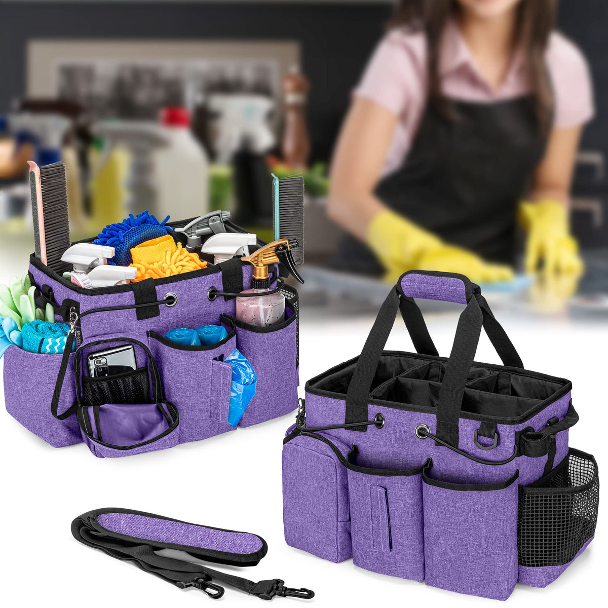 Large Wearable Cleaning Caddy Bag with Detachable Divider