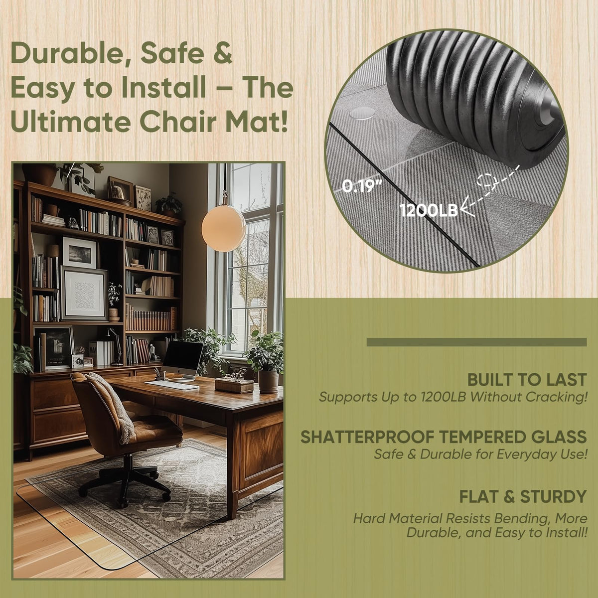 29"x42" Tempered Glass Chair Mat for Carpet & Hardwood Floors