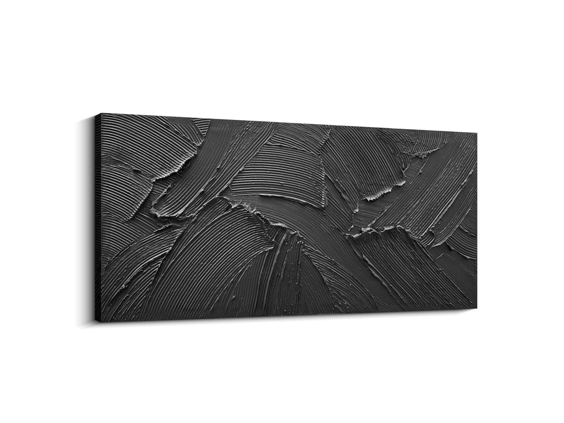Art Hand painted black minimalist texture oil painting 24x48 inch