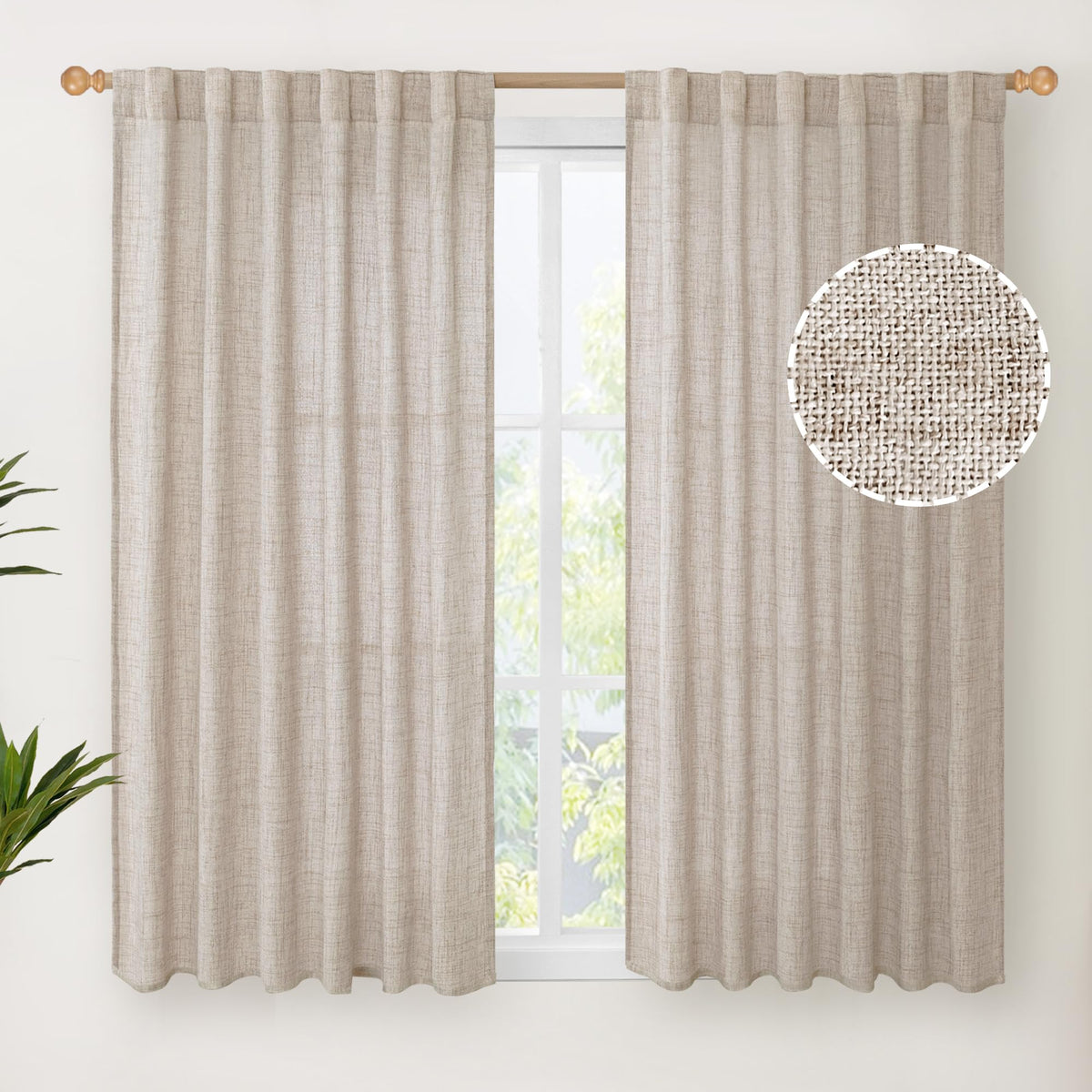Short Linen Curtains 54 Inches Long for Living Room (2 Count)