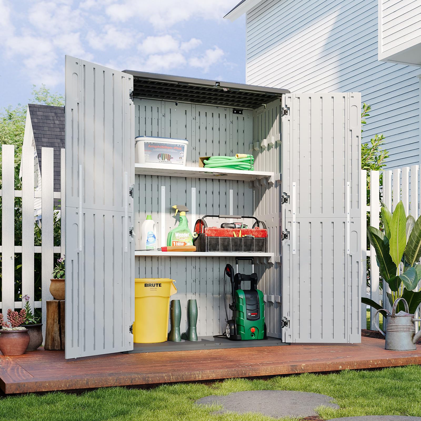 64 Cu.Ft Resin Outdoor Storage Shed with 2 Shelves & Floor