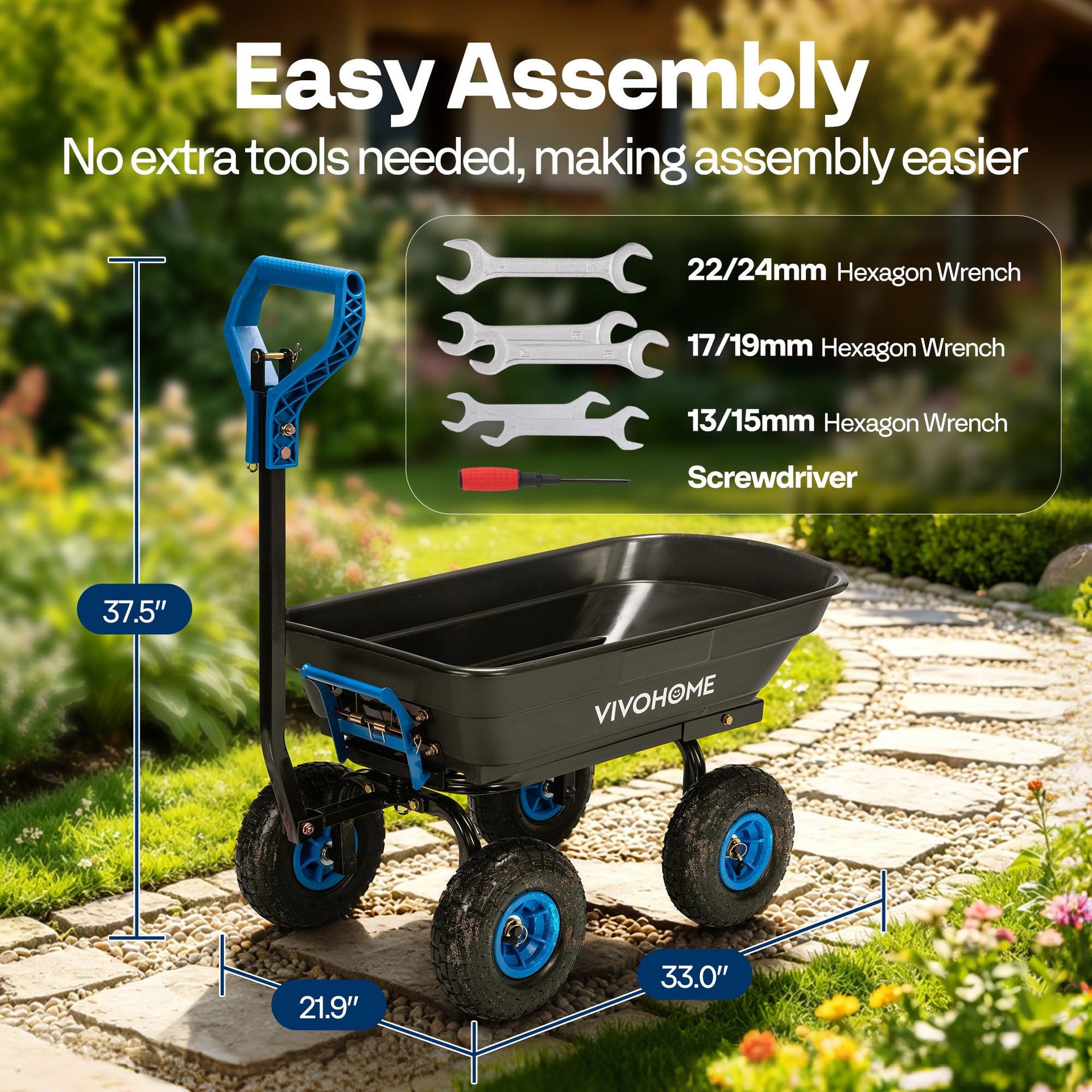 660lbs Wheelbarrow Dump Garden Cart with 2