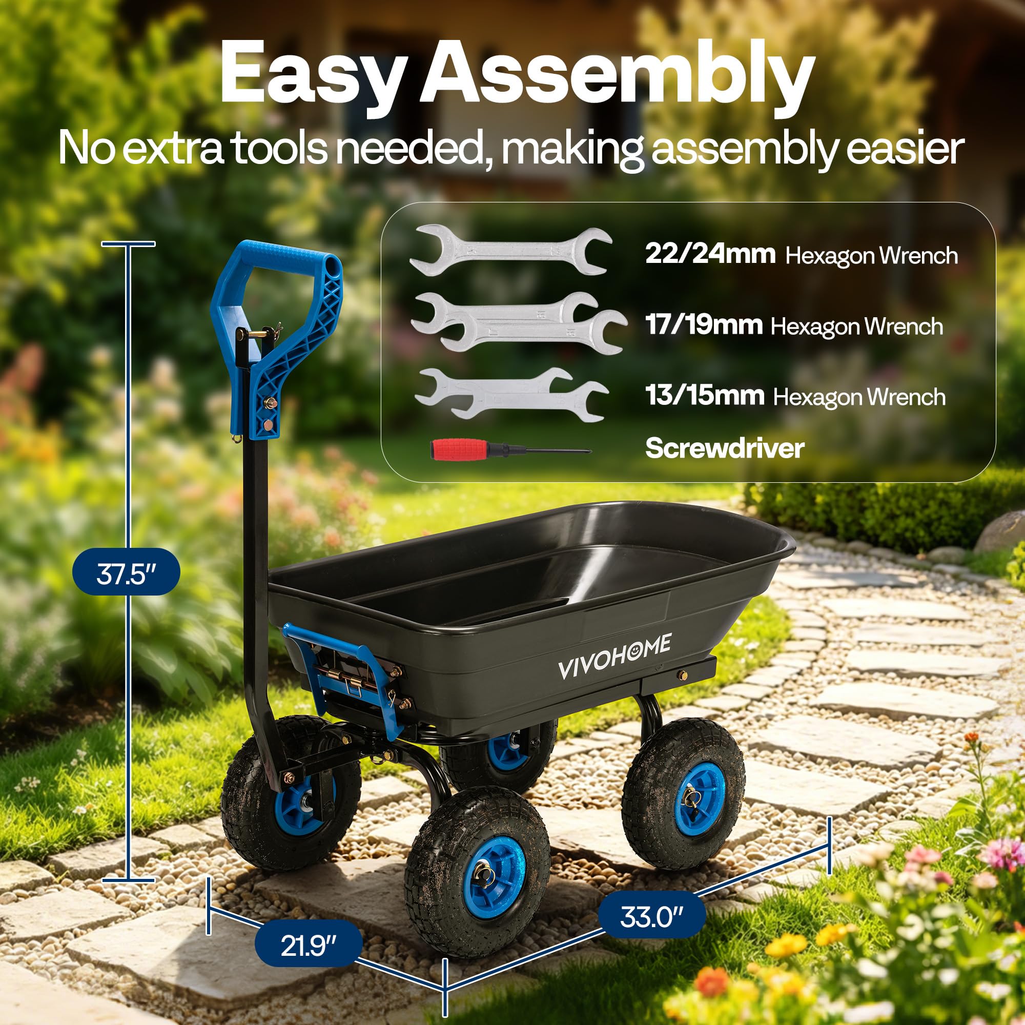 660lbs Wheelbarrow Dump Garden Cart with 2