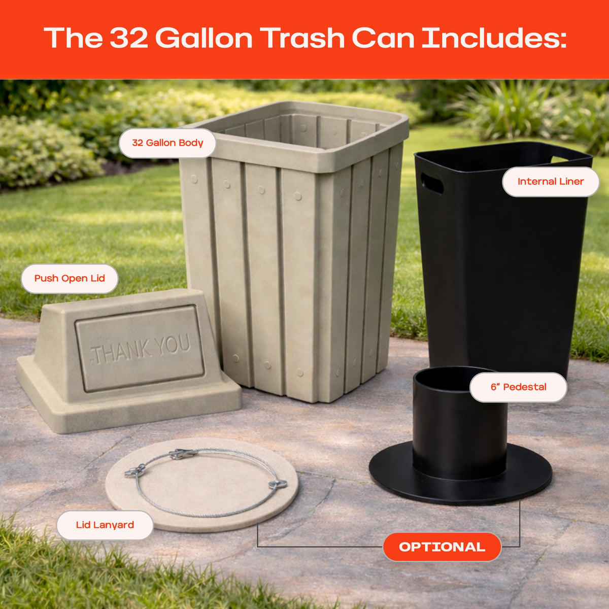 Campus Collection 32 Gallon Commercial Trash Can with Lid
