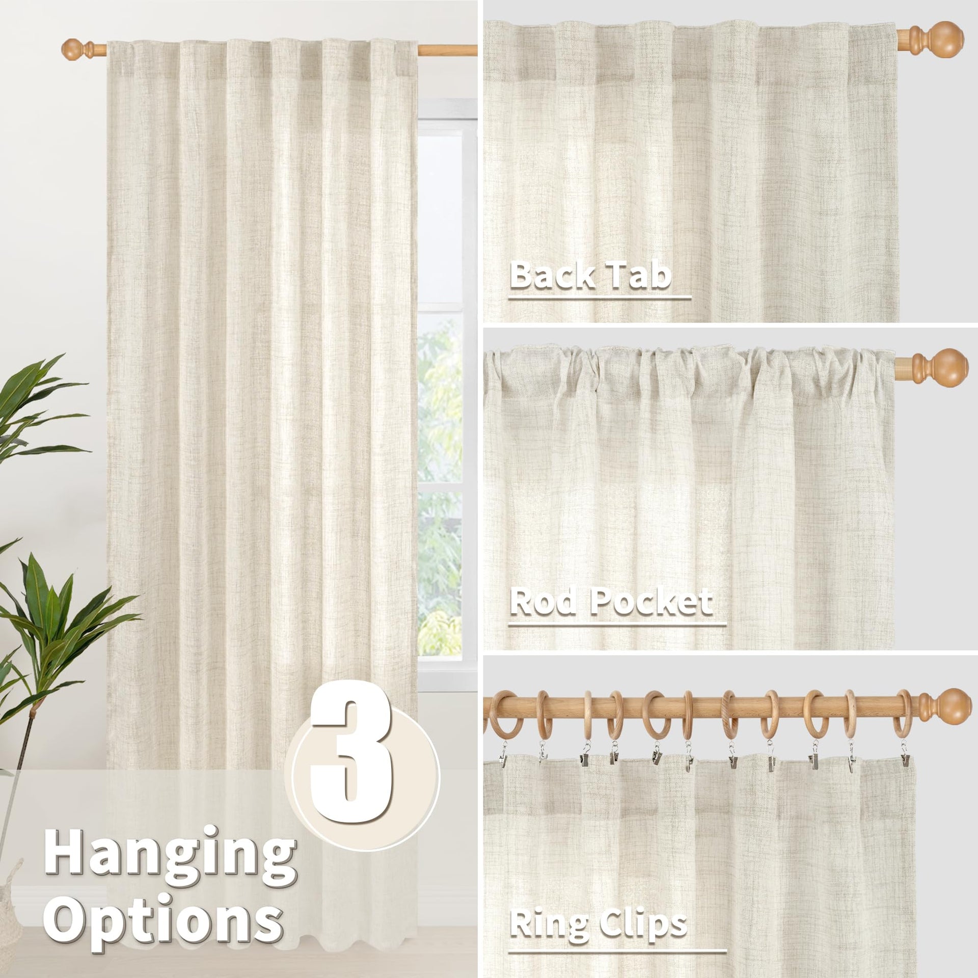 Small Linen Semi Sheer Curtains 36 Inch Length for Kitchen Window (2 Count)