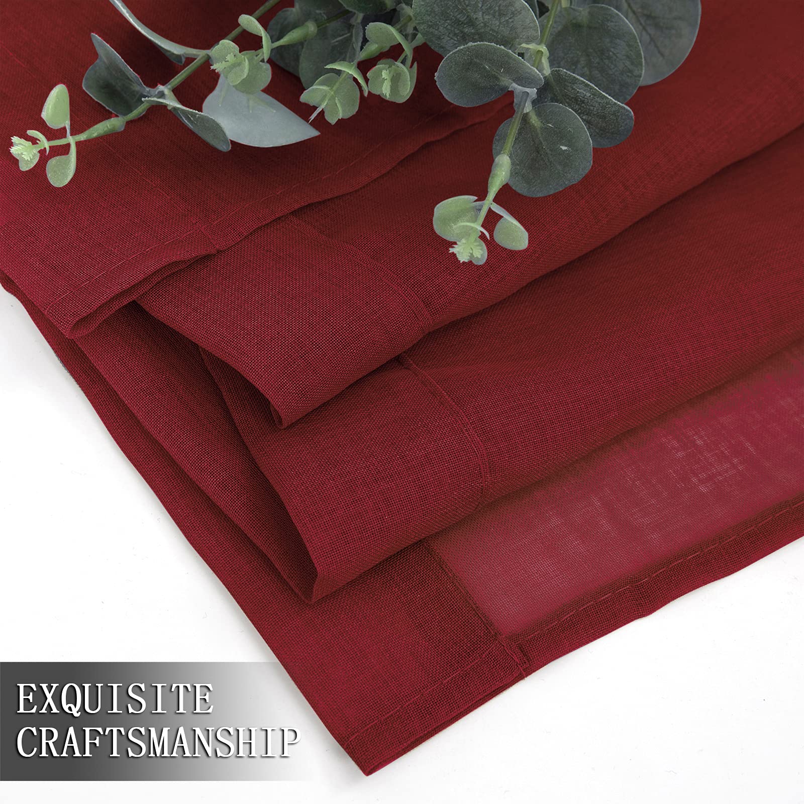 Short Sheer Curtains Linen Textured Bedroom Curtain Sheers Light Filtering Rod Pocket Voile Curtains for Living Room