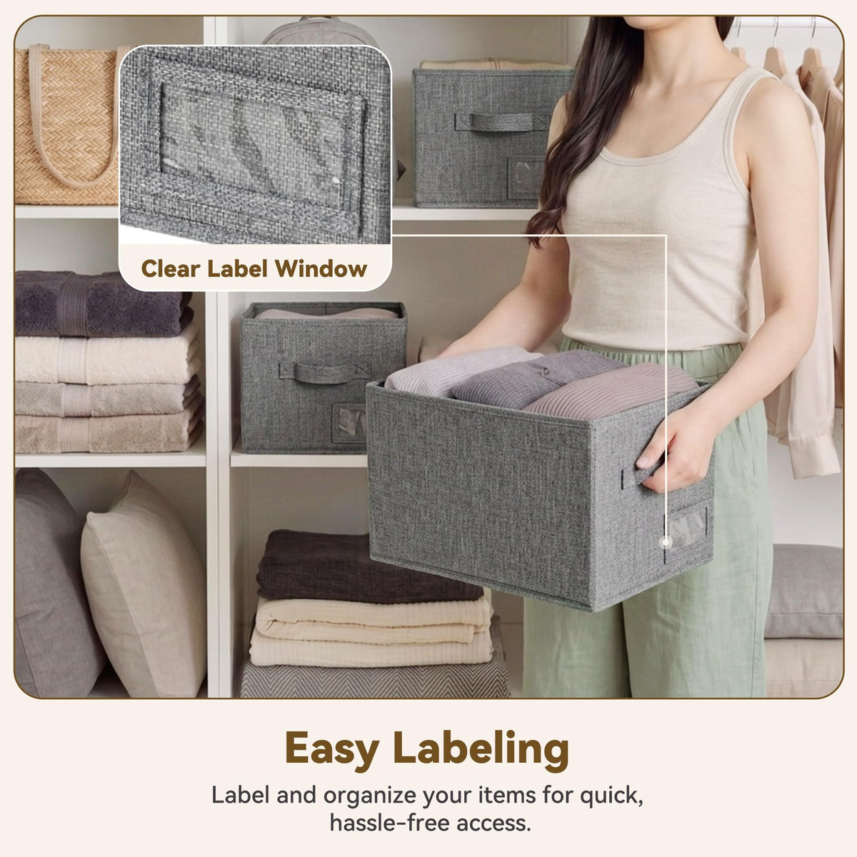 Closet Storage Bins with Label (3 Count)