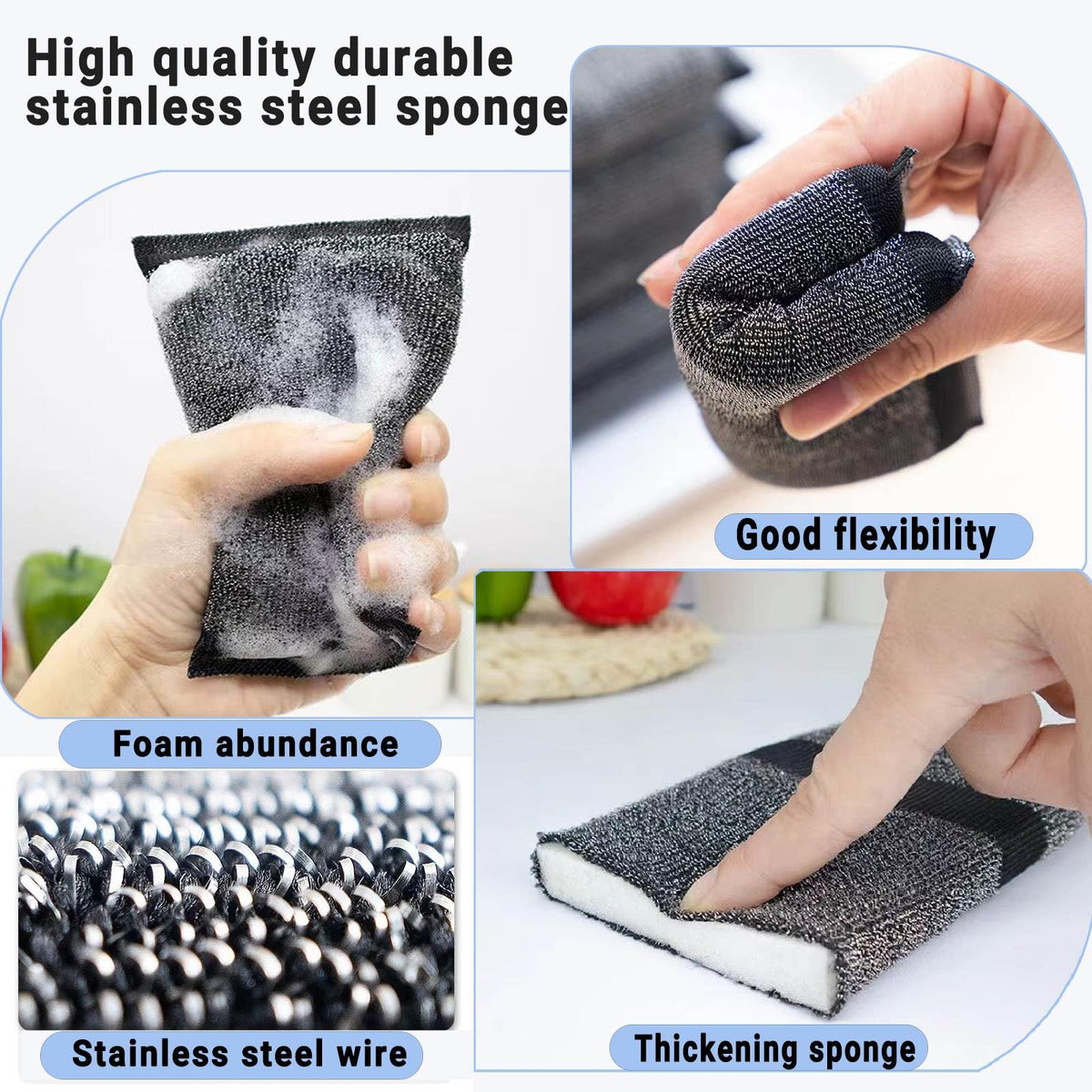 Steel Wool Scrubber Dish Sponges (6 Count)