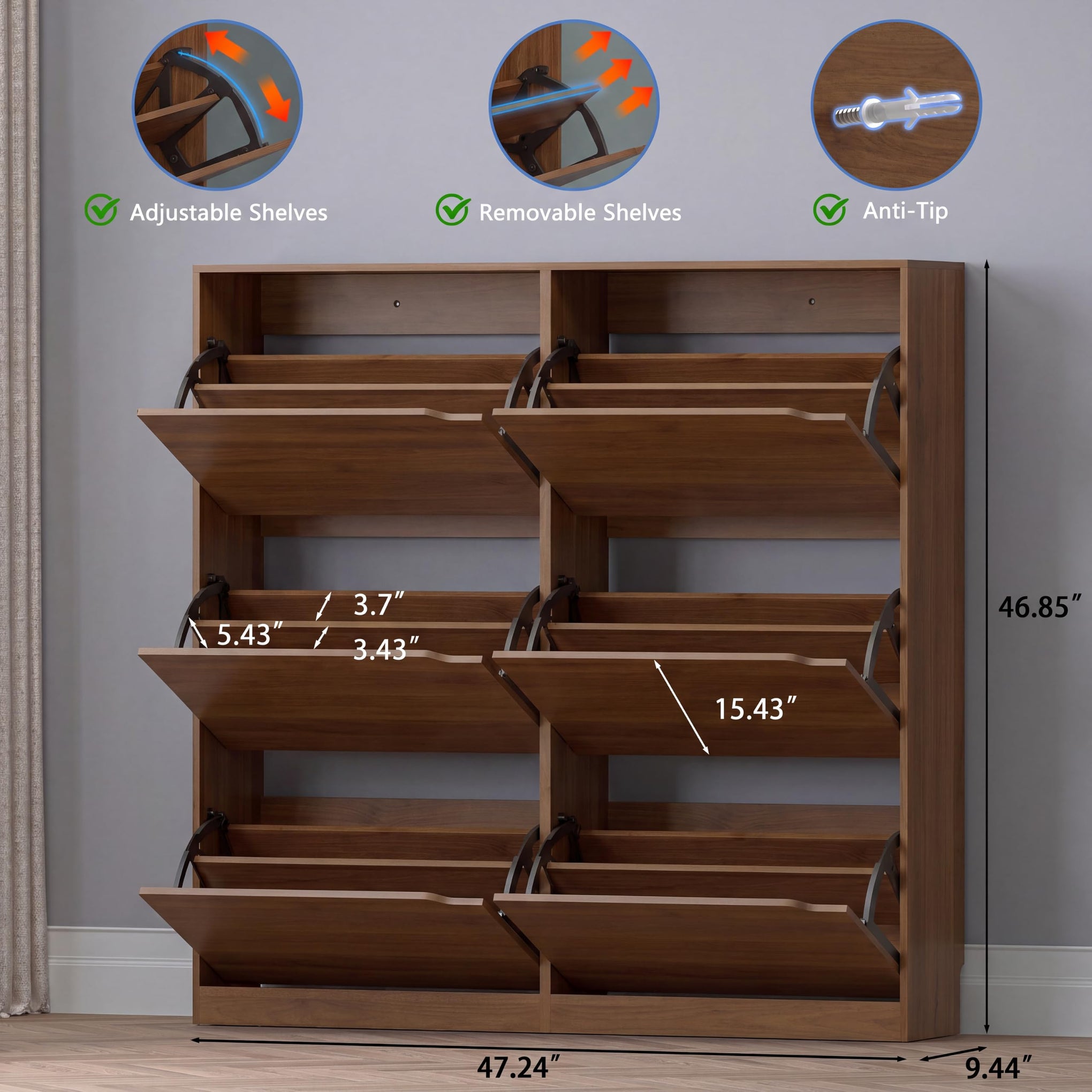 Shoe Cabinet with 6 Flip Drawers