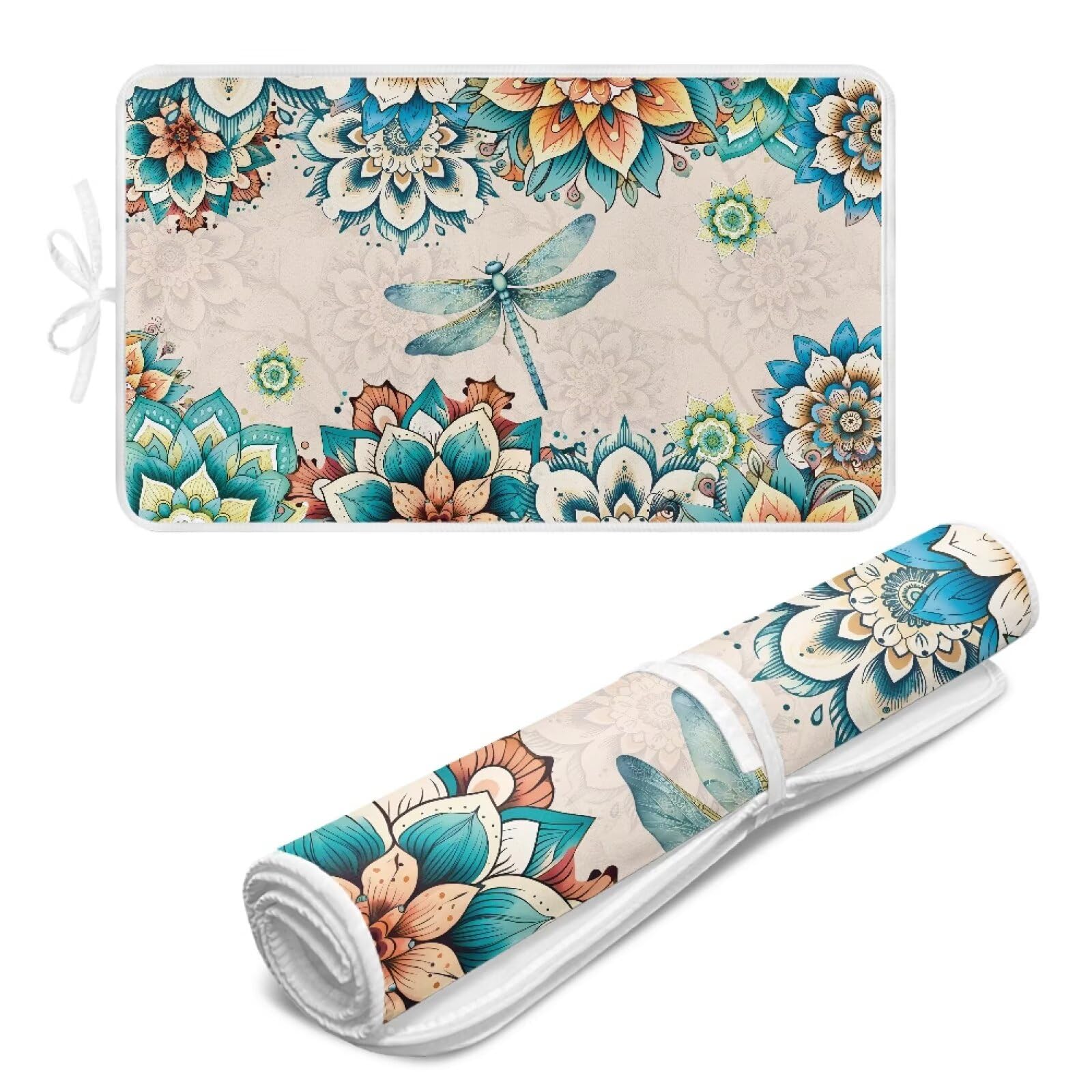 Bohemian Folding Ironing Mat Heat and Steam Resistant Dragonfly Ironing Pad 32 x 16 Inch Foldable Iron Mat for Table Top Washer