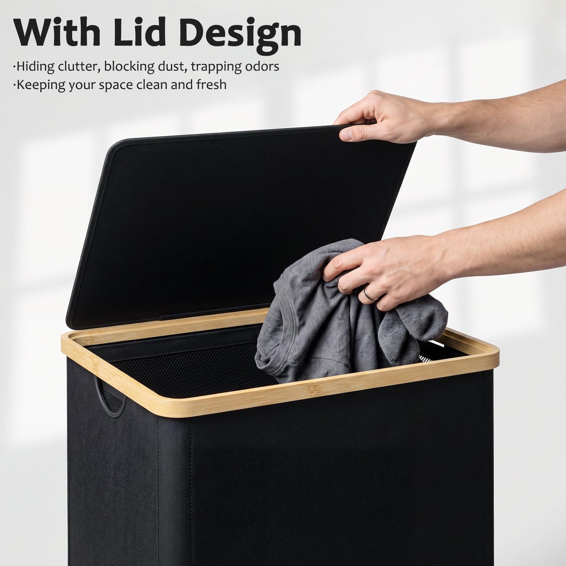 100L Laundry Basket with Wheels and Lid