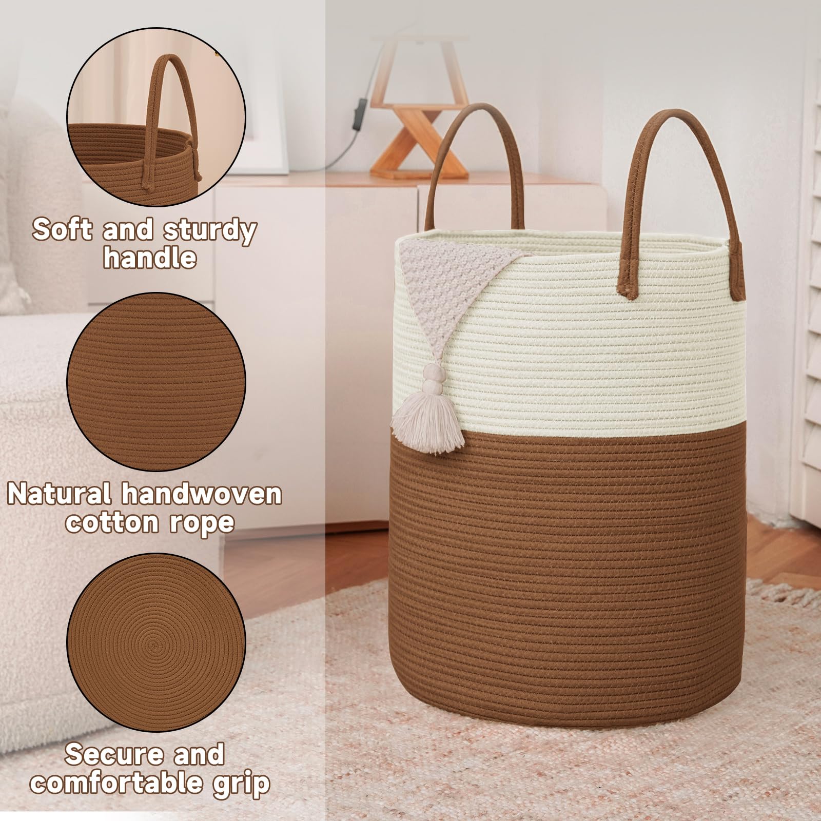 100L Cotton Rope Laundry Basket Hamper