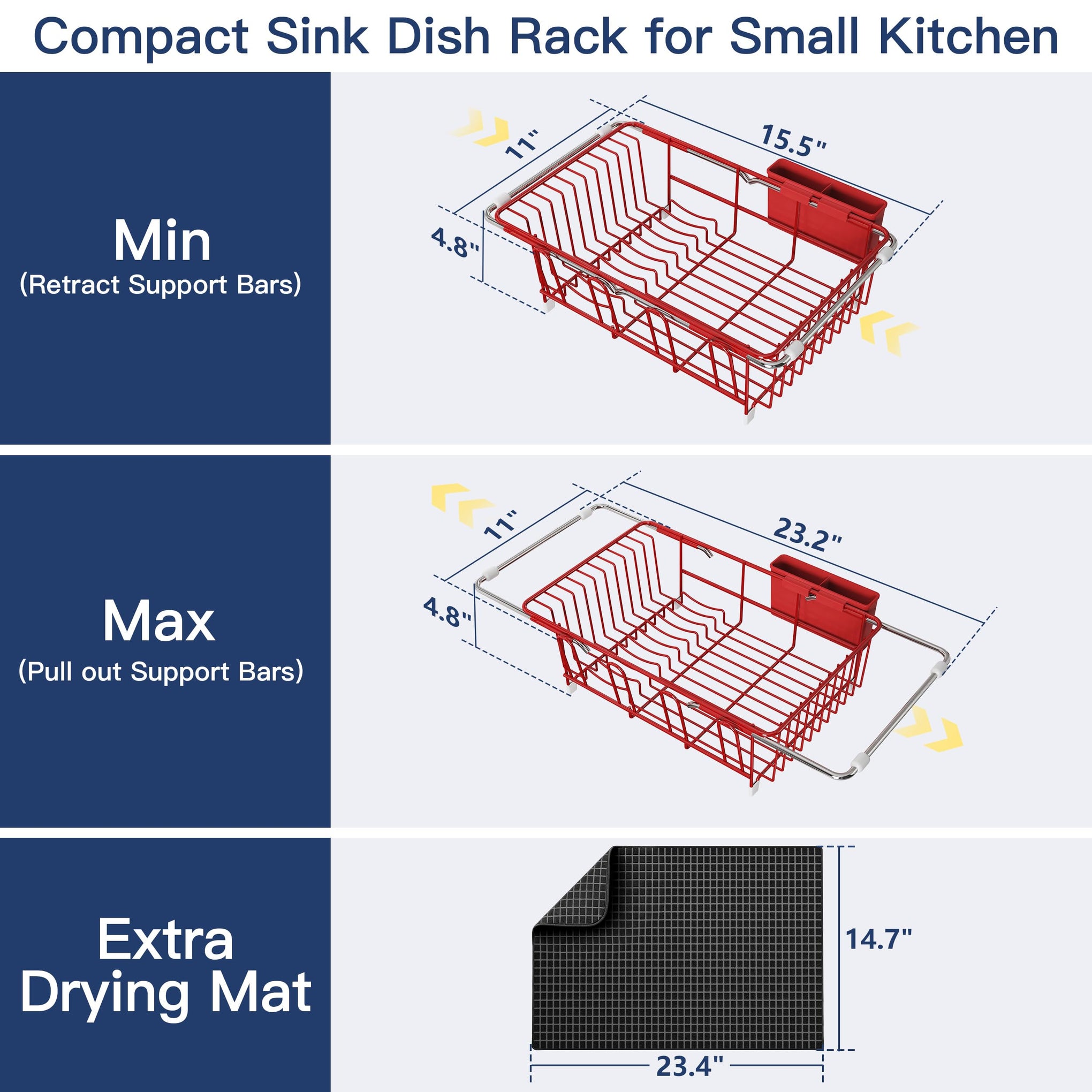 Red Dish Drying Rack in Sink with Mat
