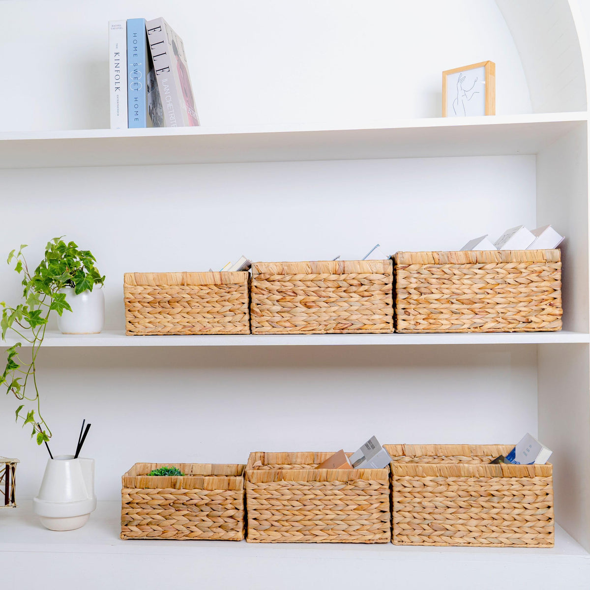 Set of 6 Rectangular Wicker Storage Baskets for Shelves (6 6)