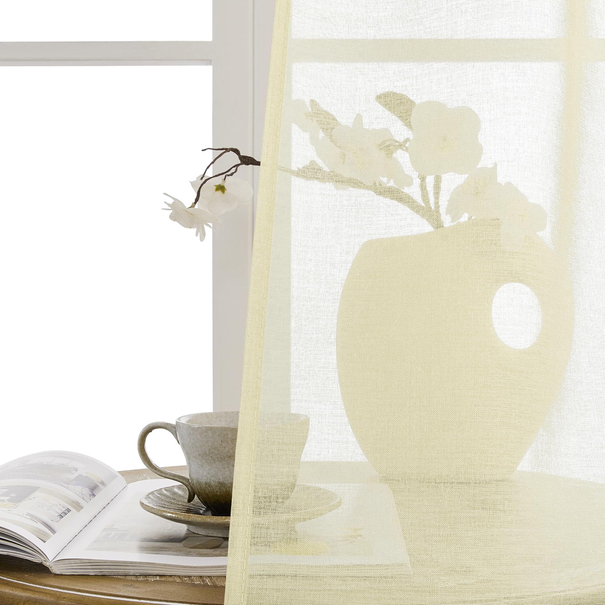 Small Sheer Door Curtain Closet Linen Textured Curtain Sheers Doorway Light Filtering Voile French Door Rod Pocket Curtains Patio Glass Doors
