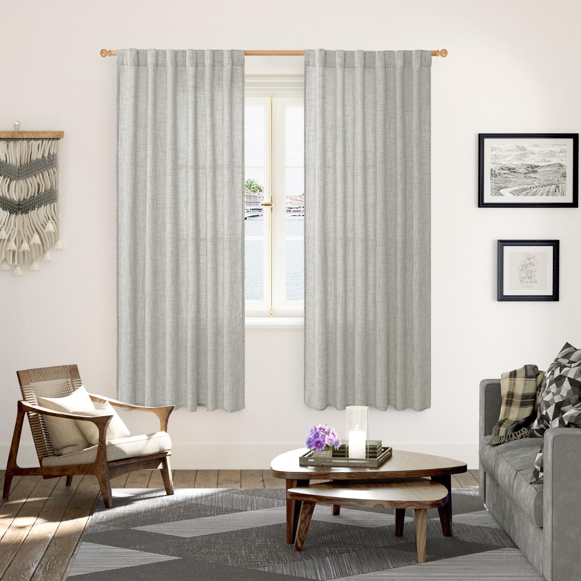 Light Grey Curtains Linen Light Filtering (2 Count)